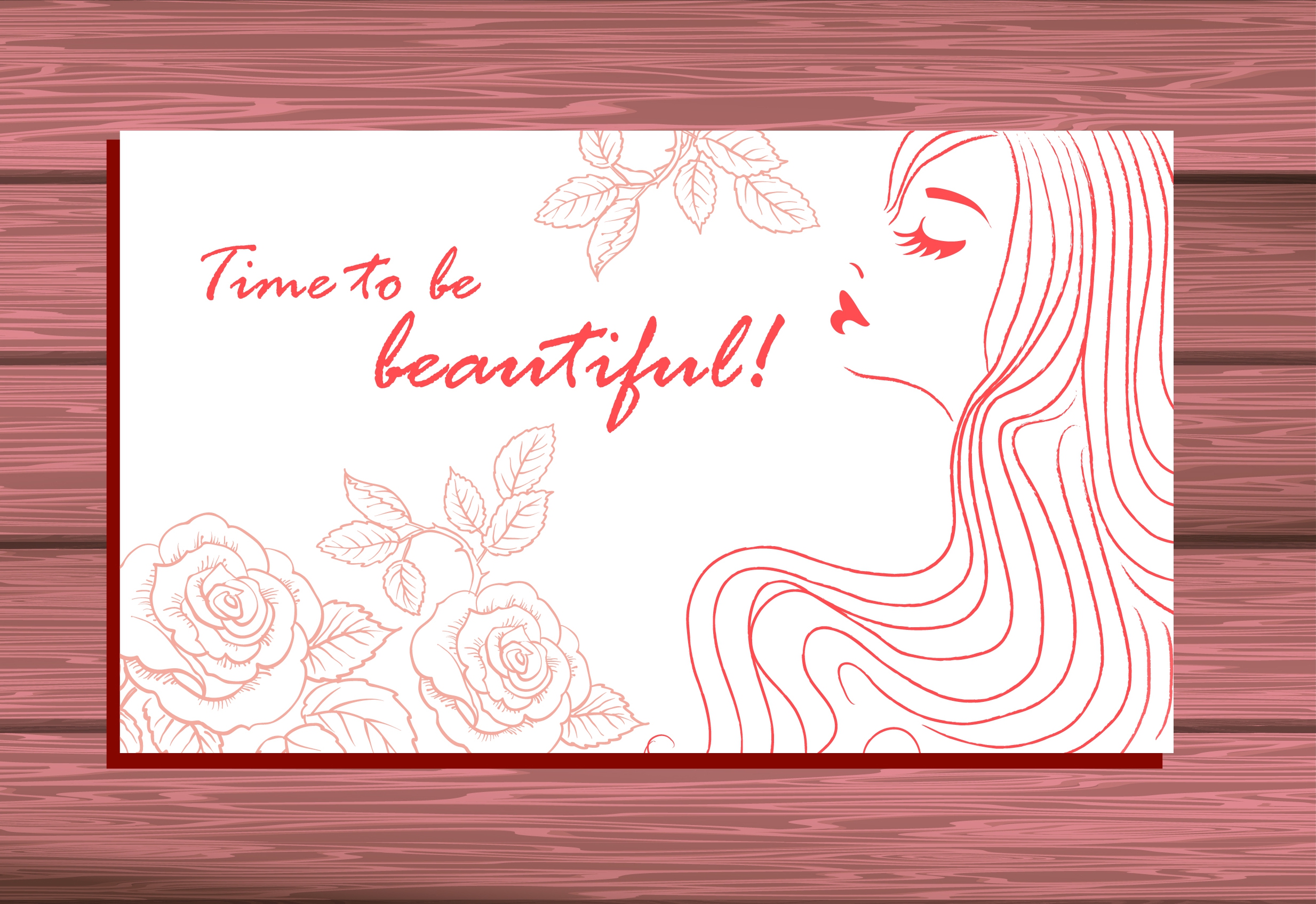 beauty salon card cover beautiful woman rose sketch