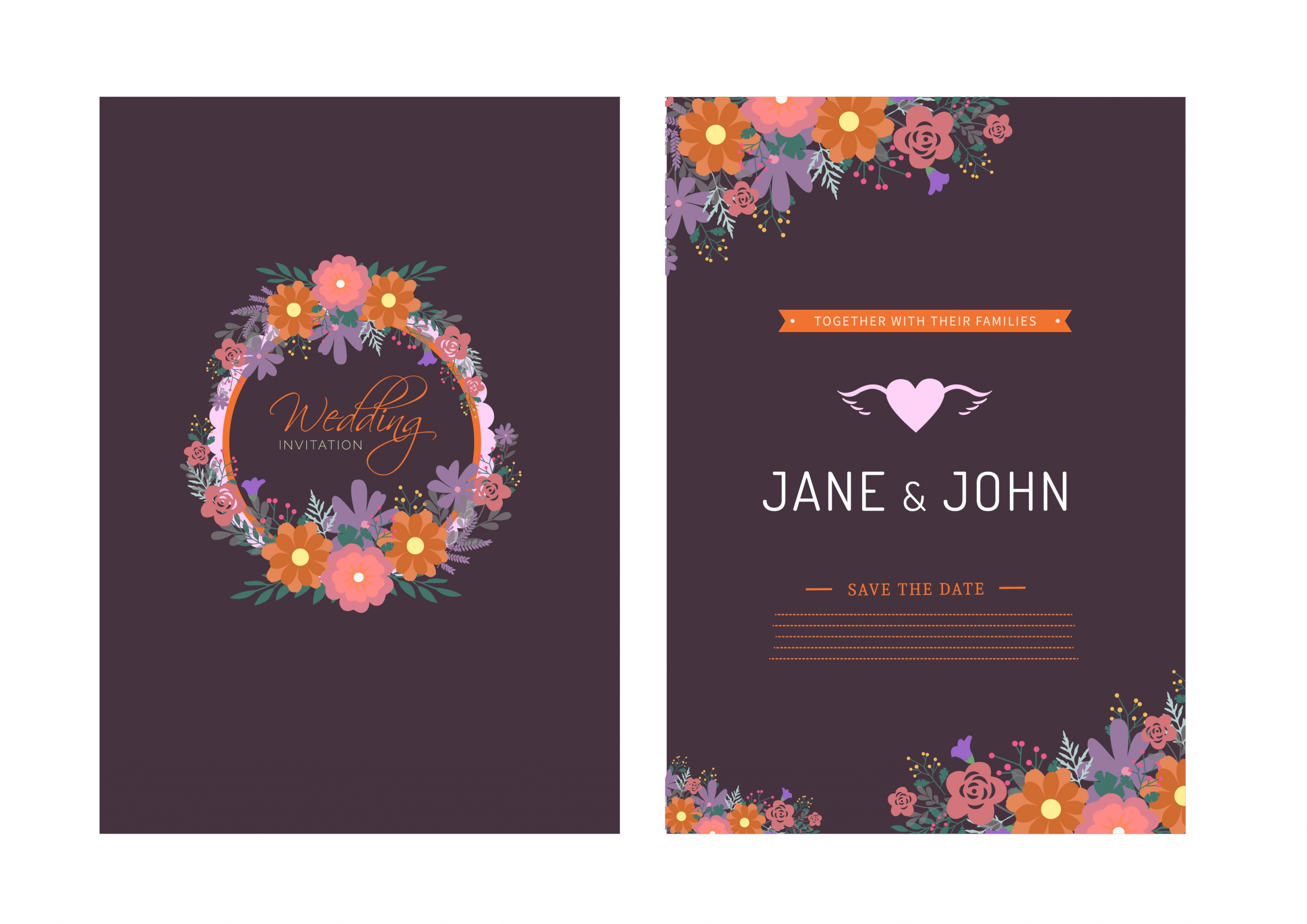 wedding card template colorful floral ornament