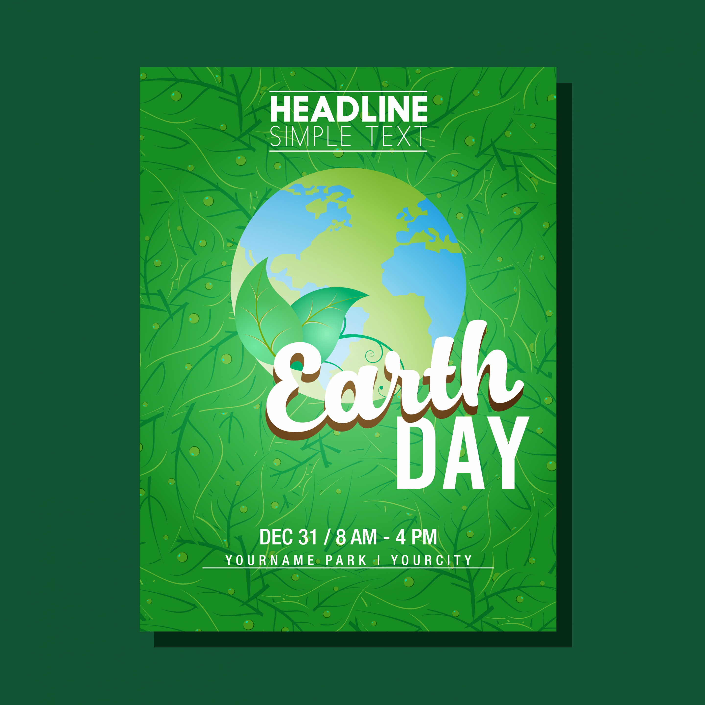 earth day poster green leaves background earth decoration