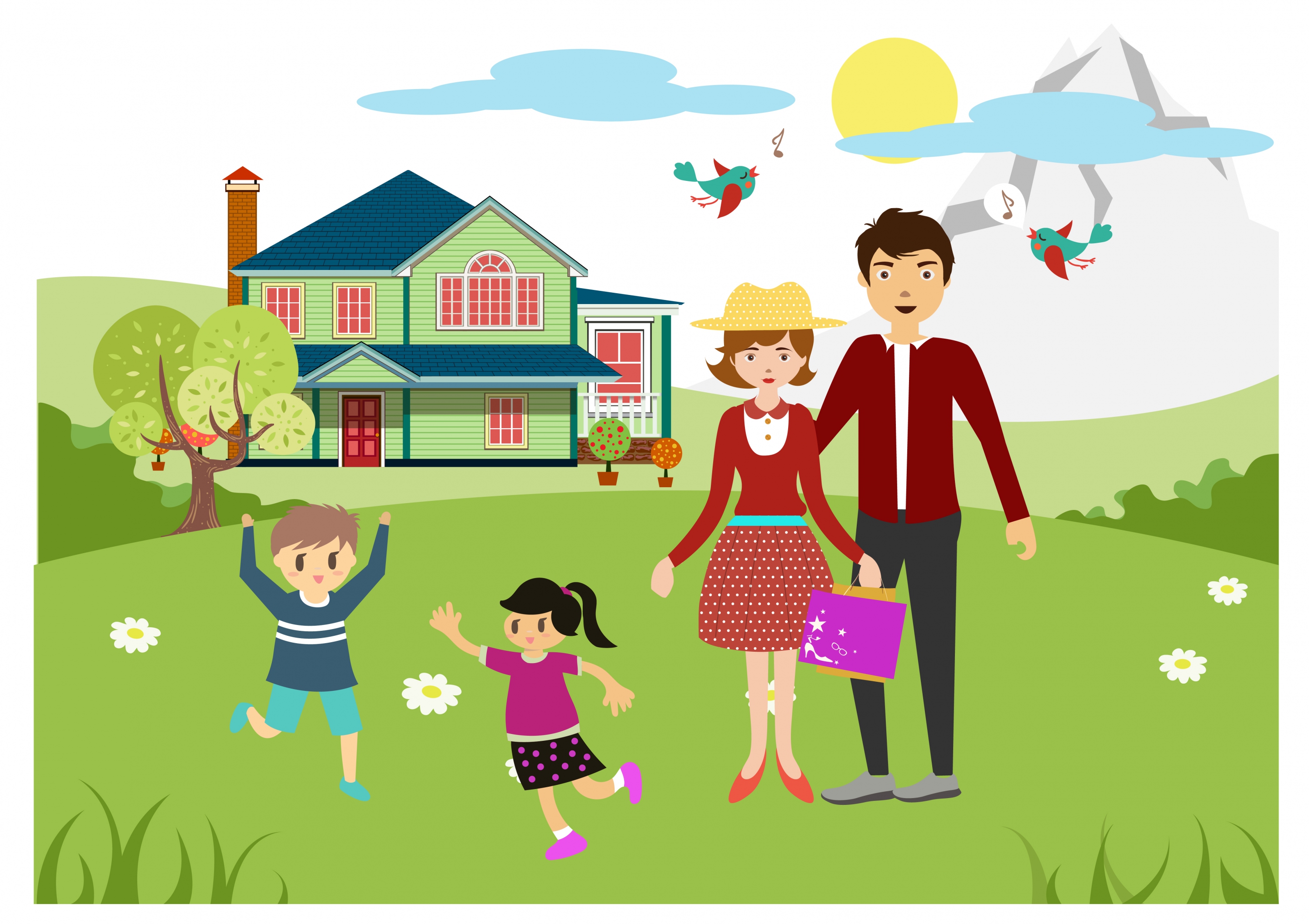 happy family theme playful children and parents design