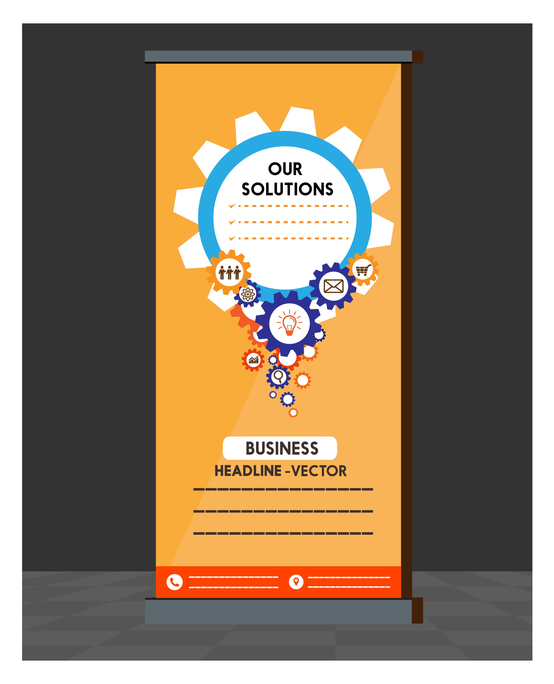 business roll up banner design with interface gears