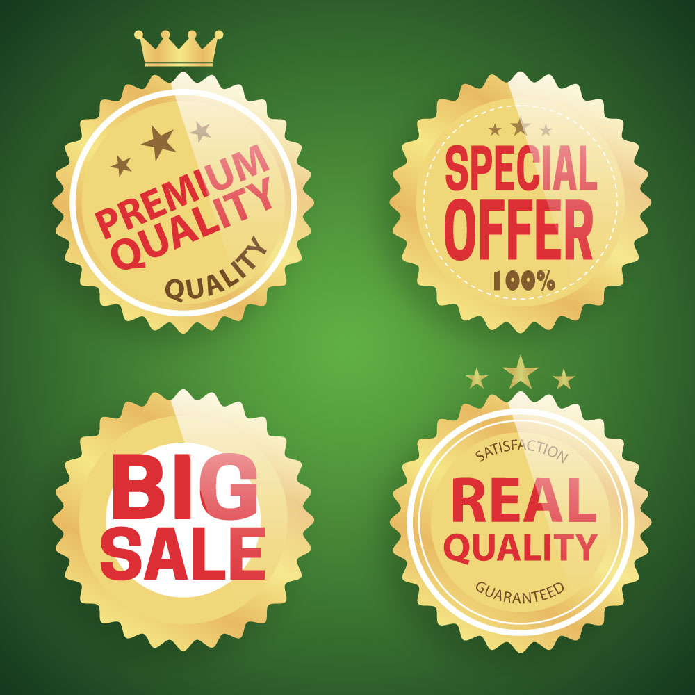 shiny golden sale promotion icons on green background