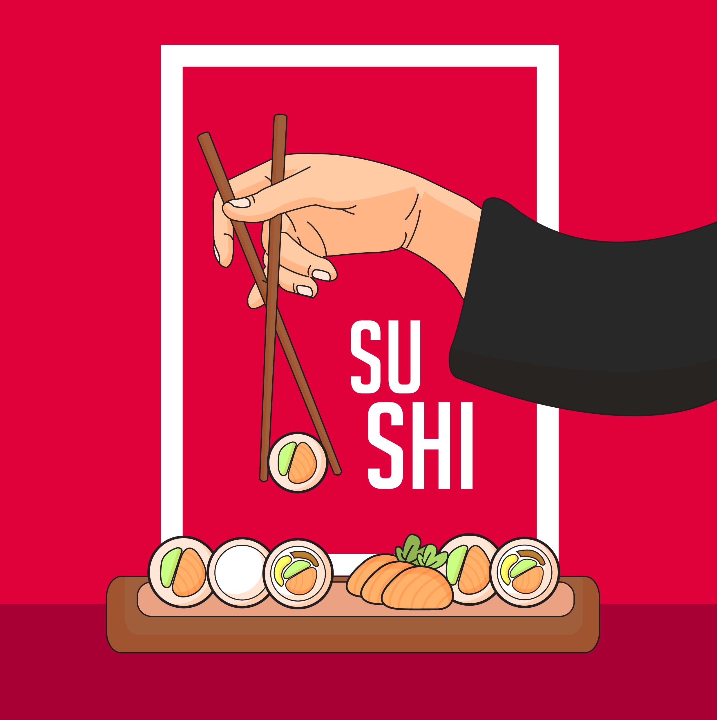 sushi food advertising oriental design chopsticks hand icons