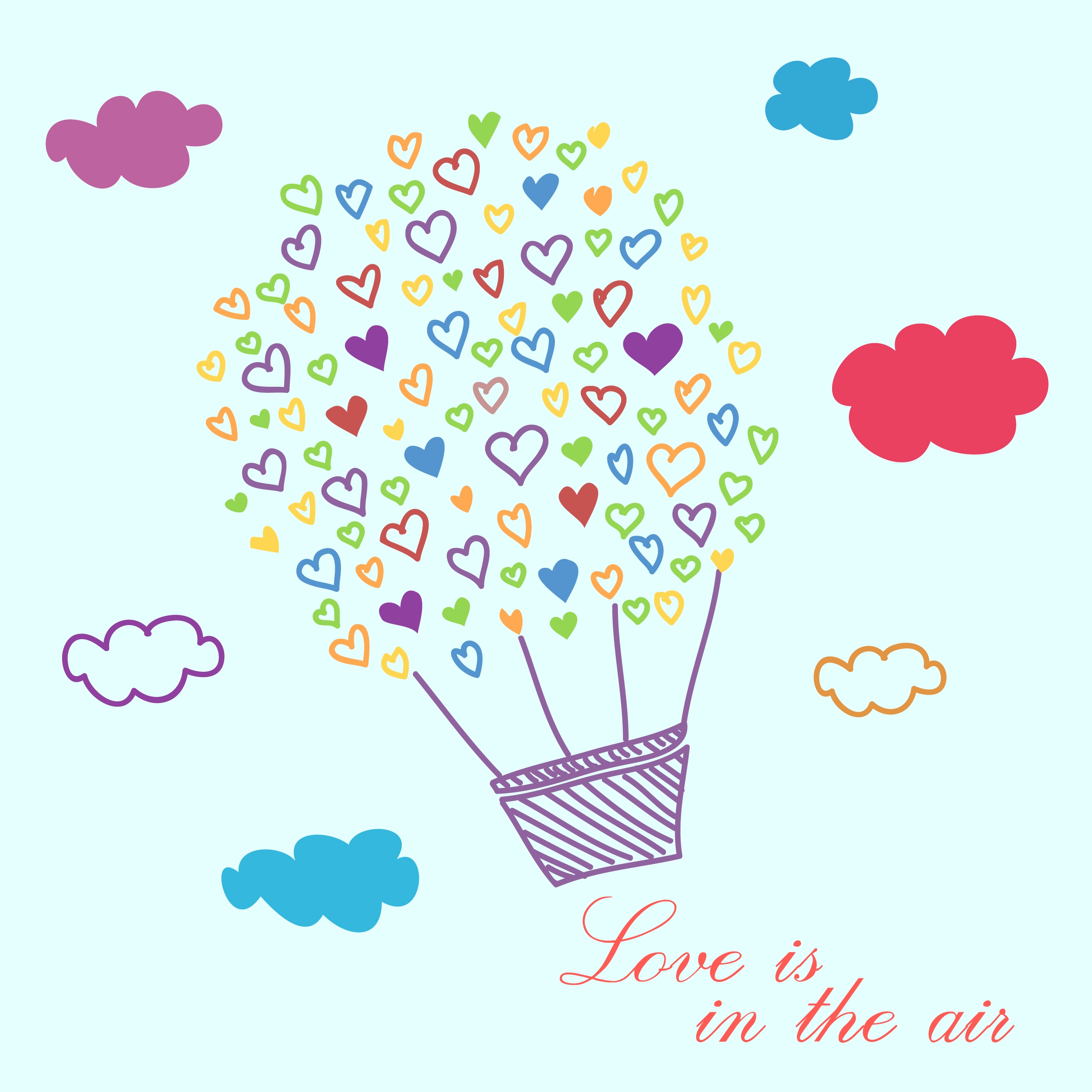 valentine banner balloon hearts icon colorful handdrawn sketch