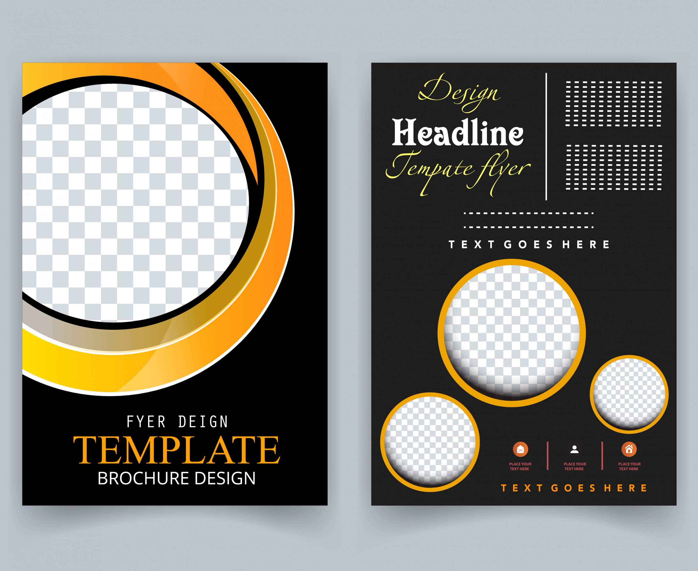 brochure template dark black checkered circles ornament