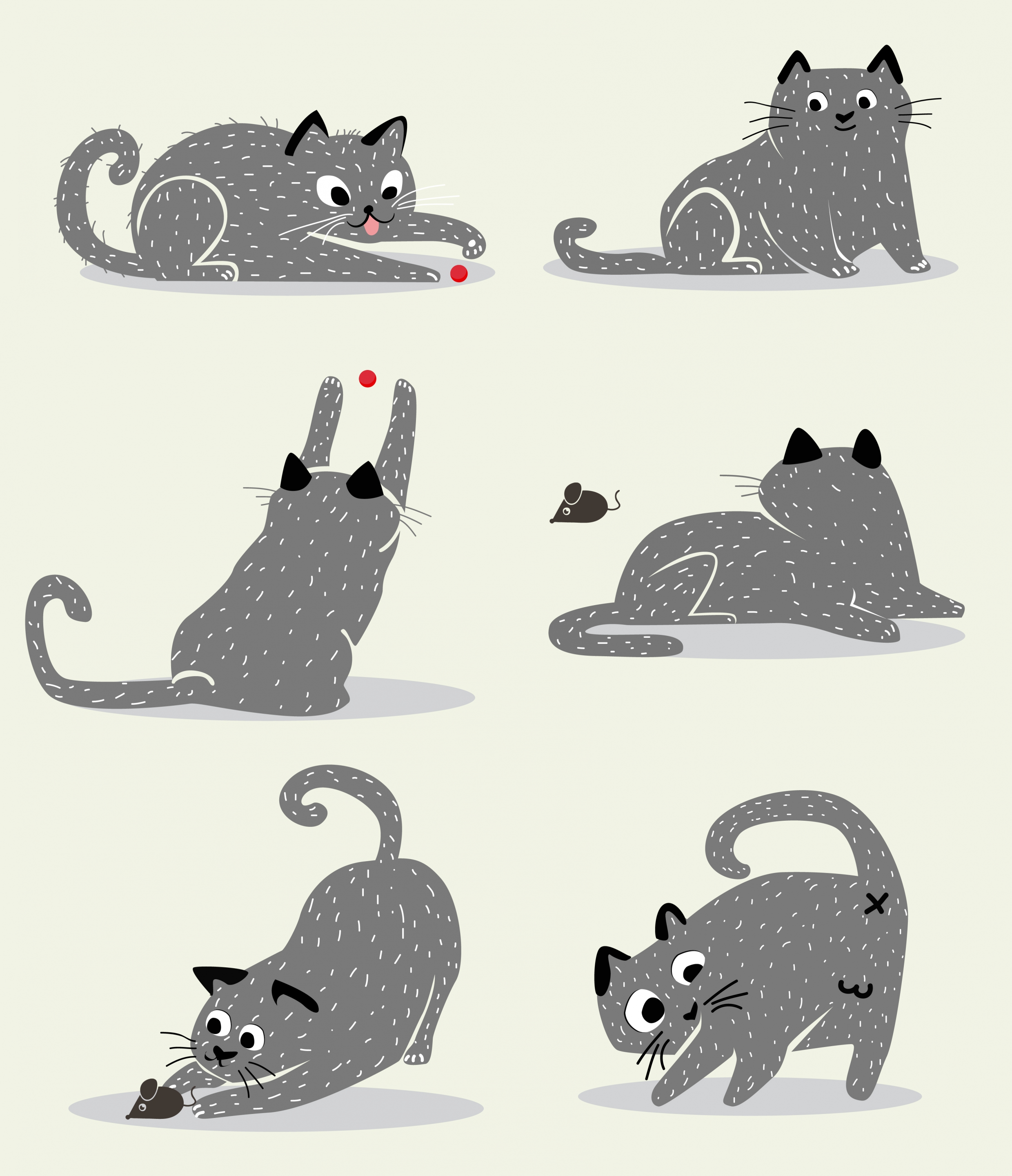 cat icons collection cartoon design various gestures