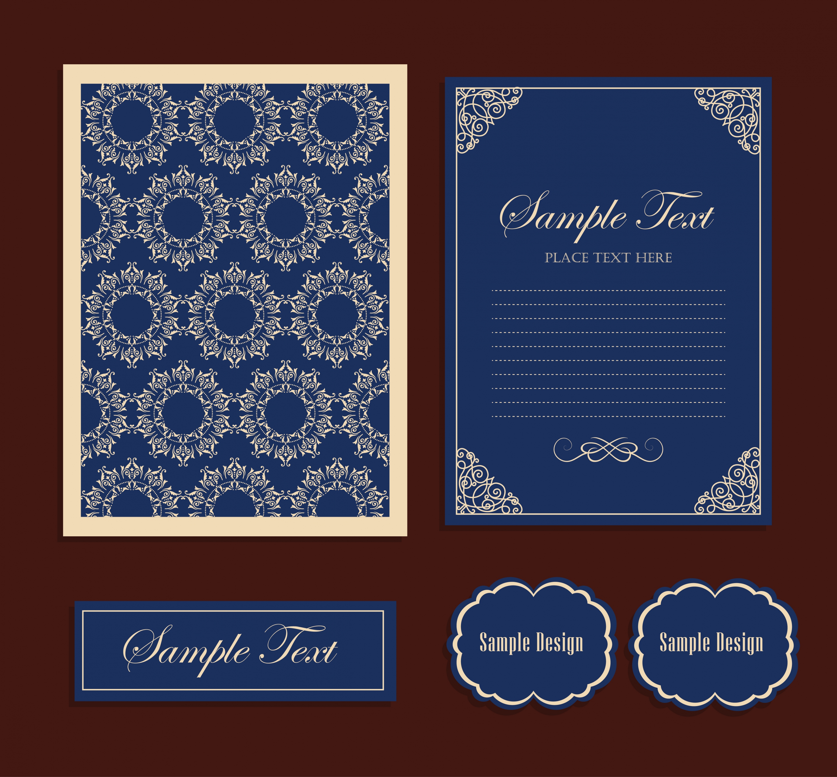 marriage template blue design classical flowers ornament