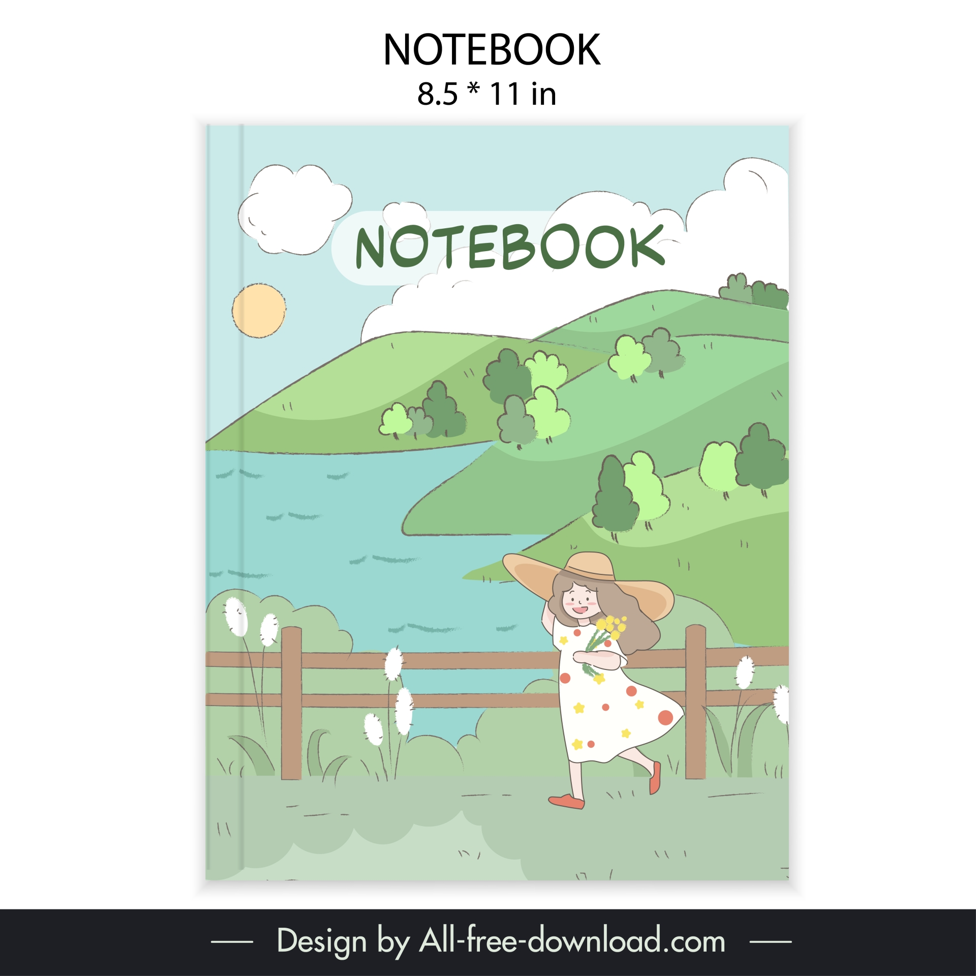 notebook cover template cute handdrawn cartoon rural scene 