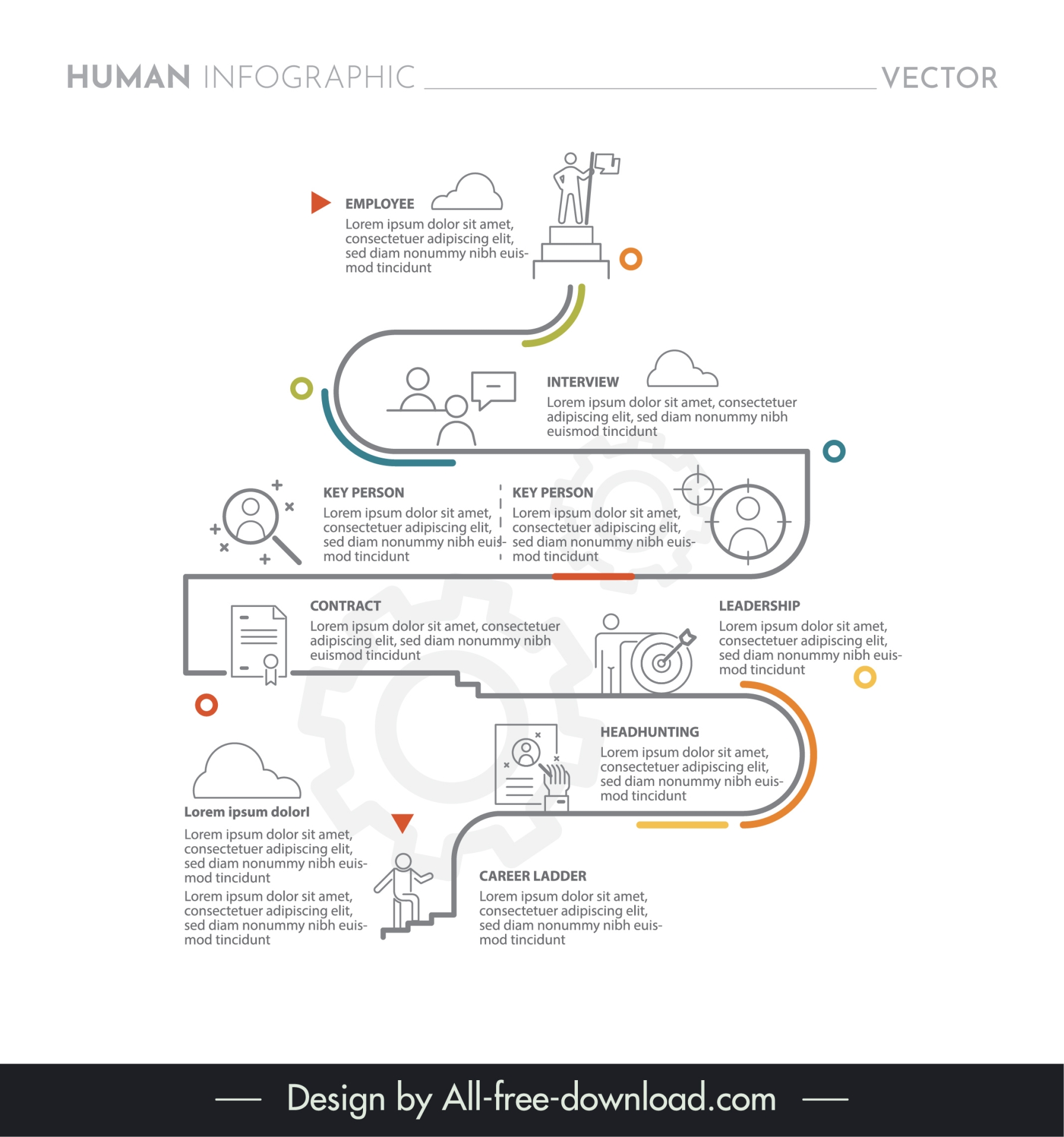 human infographic template steps line blurred gear 