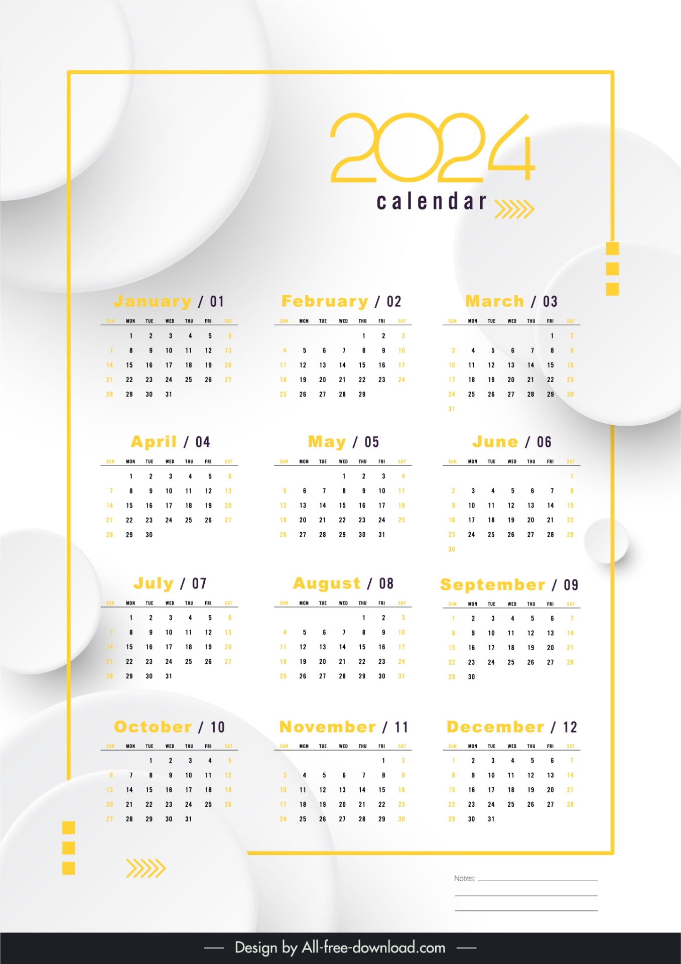 calendar 2024 template elegant circles decor