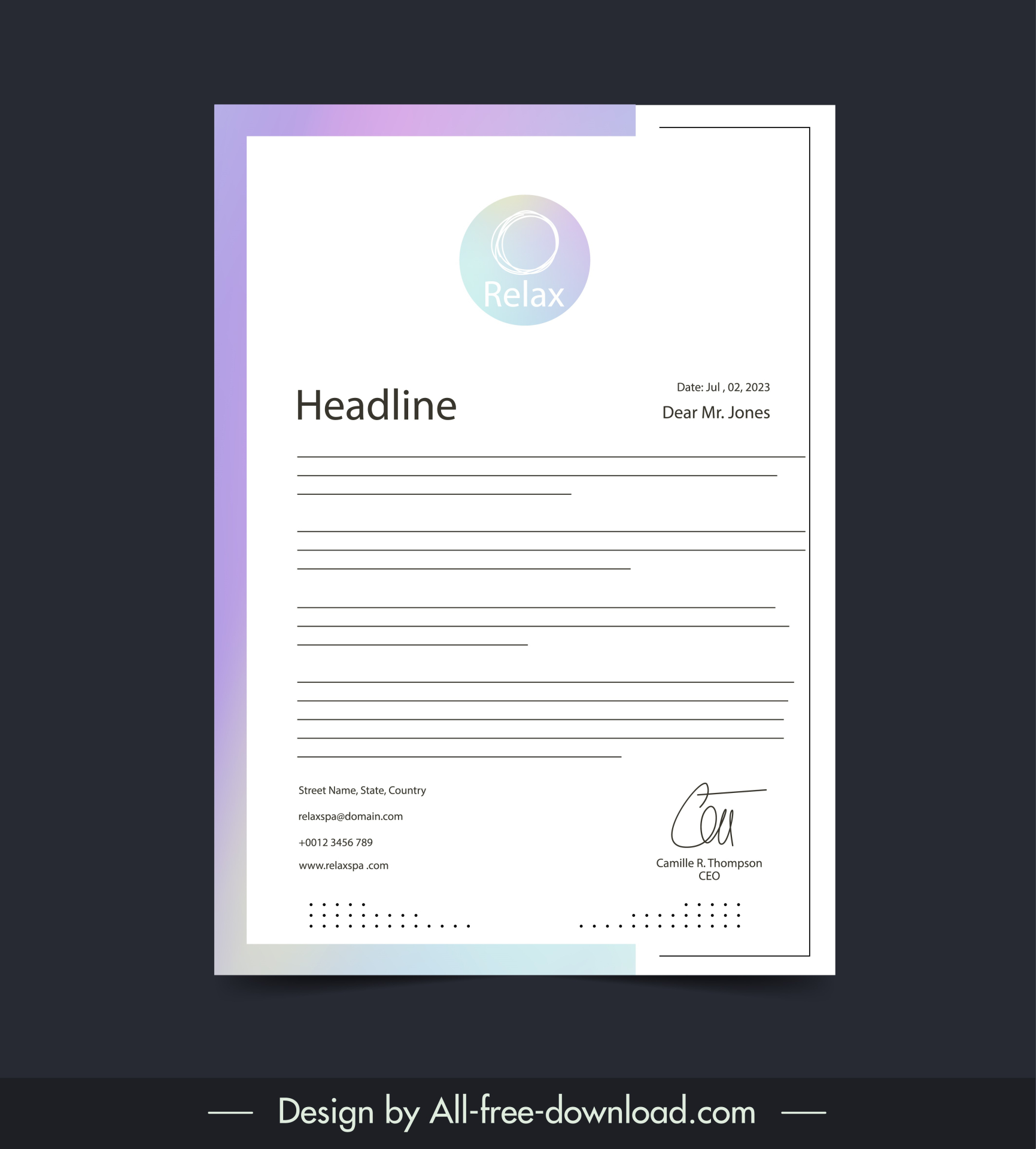 business letterhead template elegant plain decor