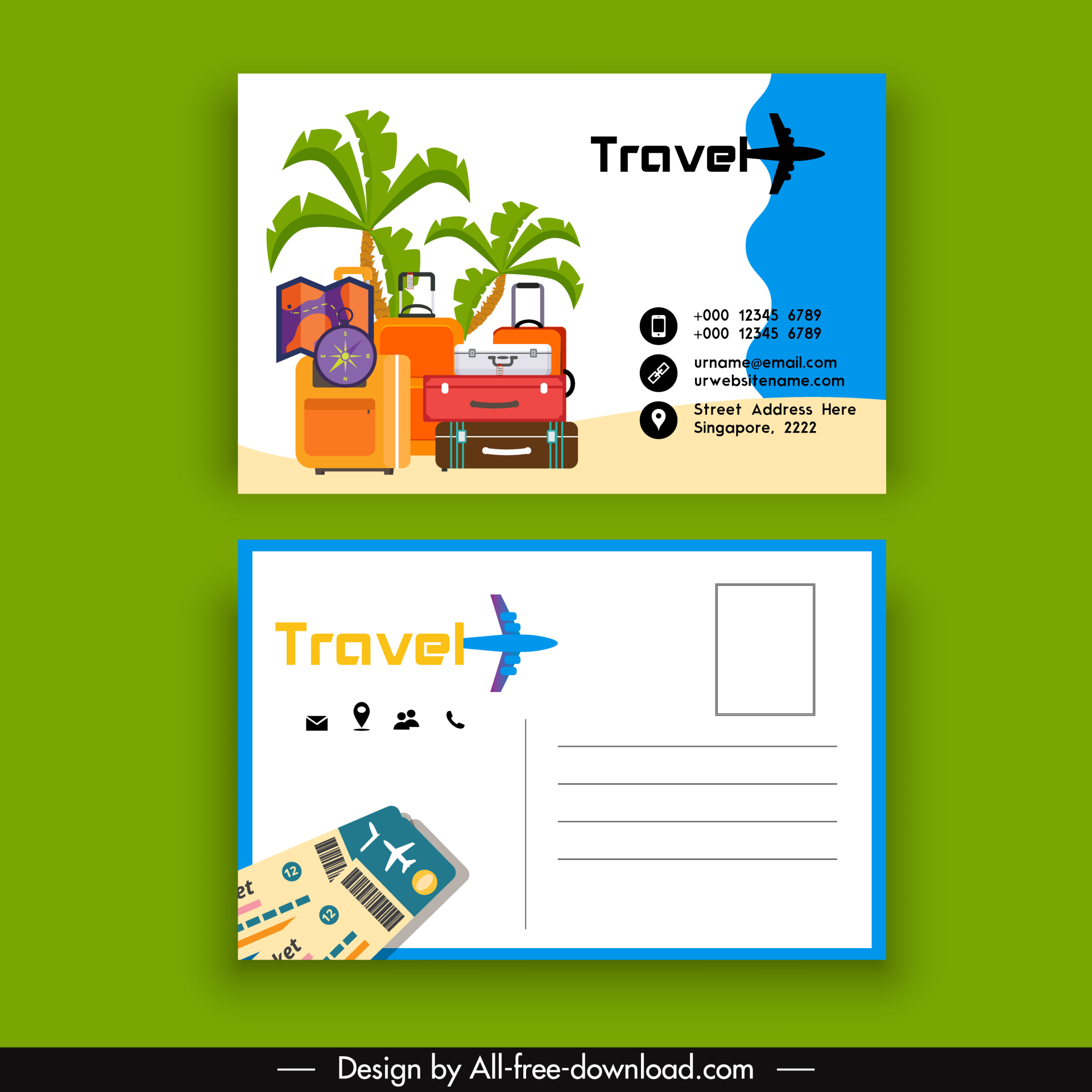 travel agency business card template travel elements sketch