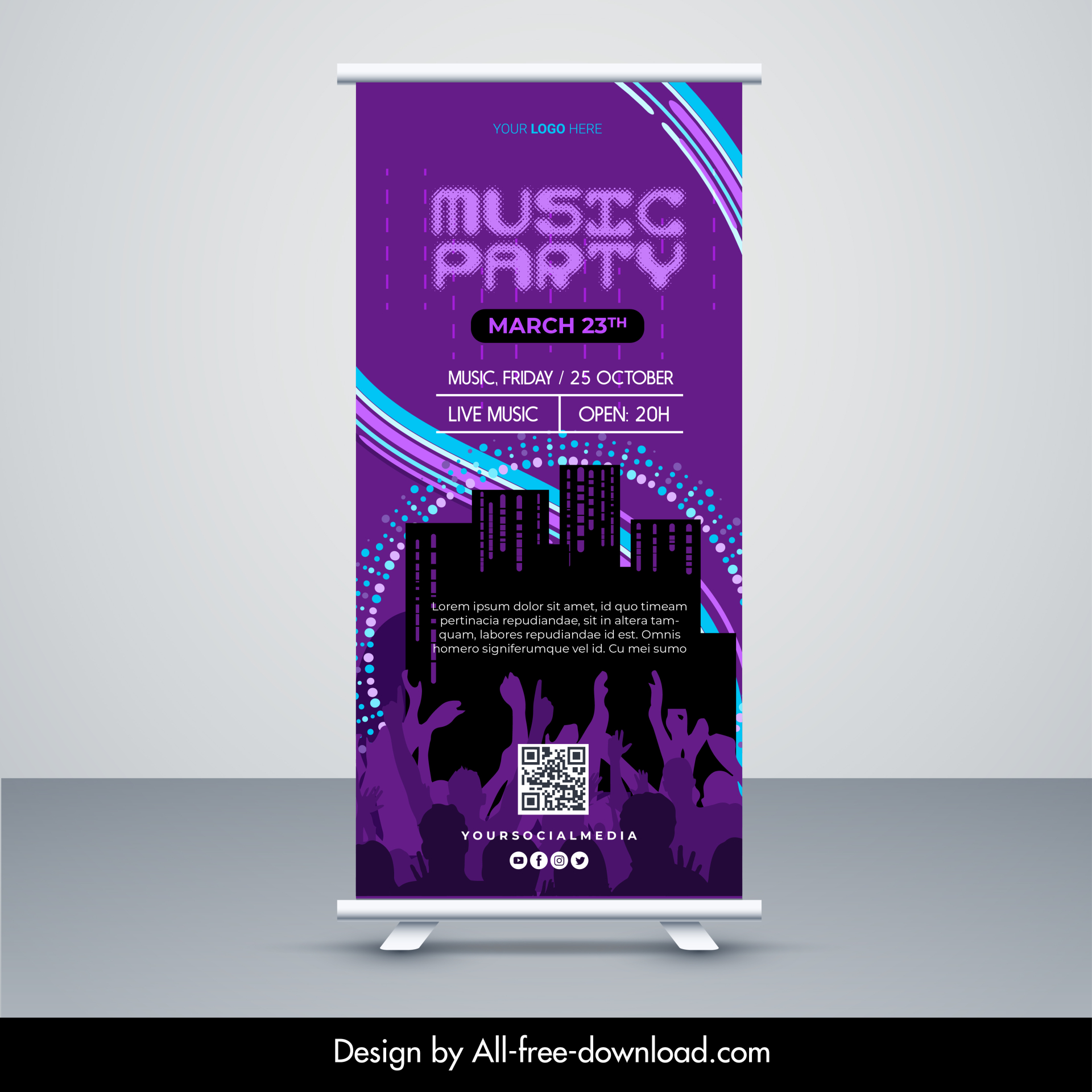 music party show banner template dark dynamic silhouette