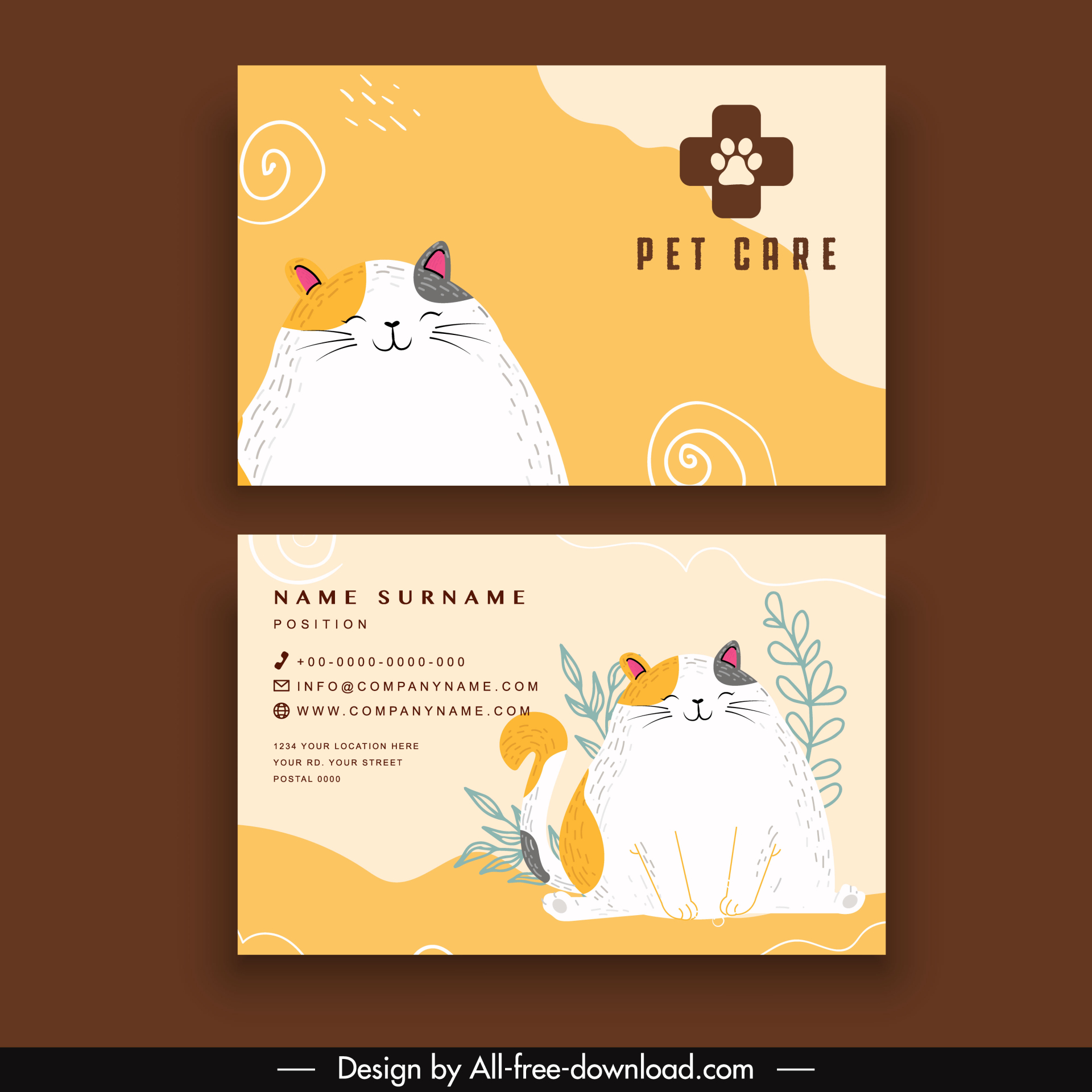 pet care business card templates cute flat handdrawn cartoon cat