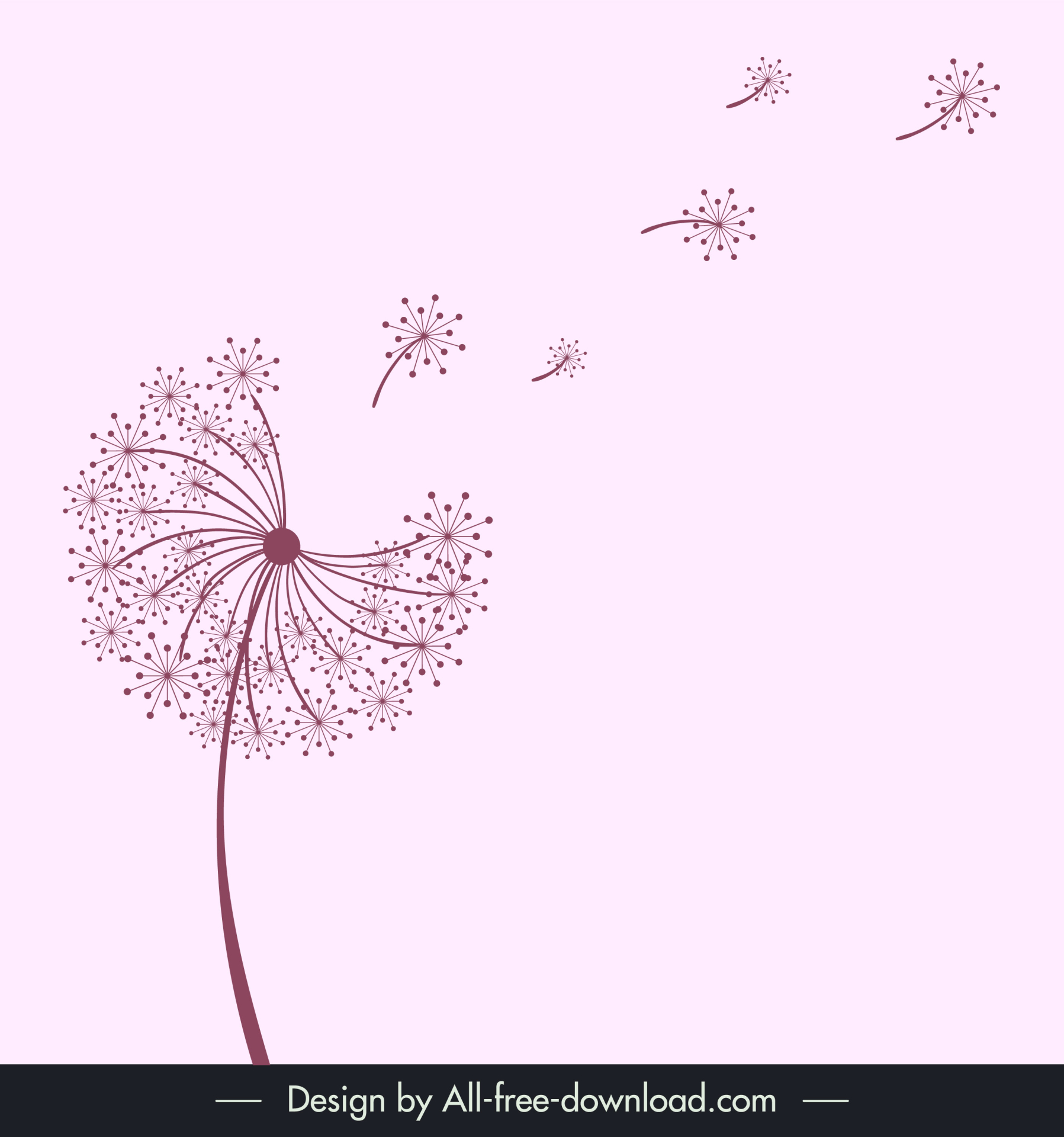 dandelion  backdrop template wind blowing seeds sketch dynamic flat handdrawn outline 