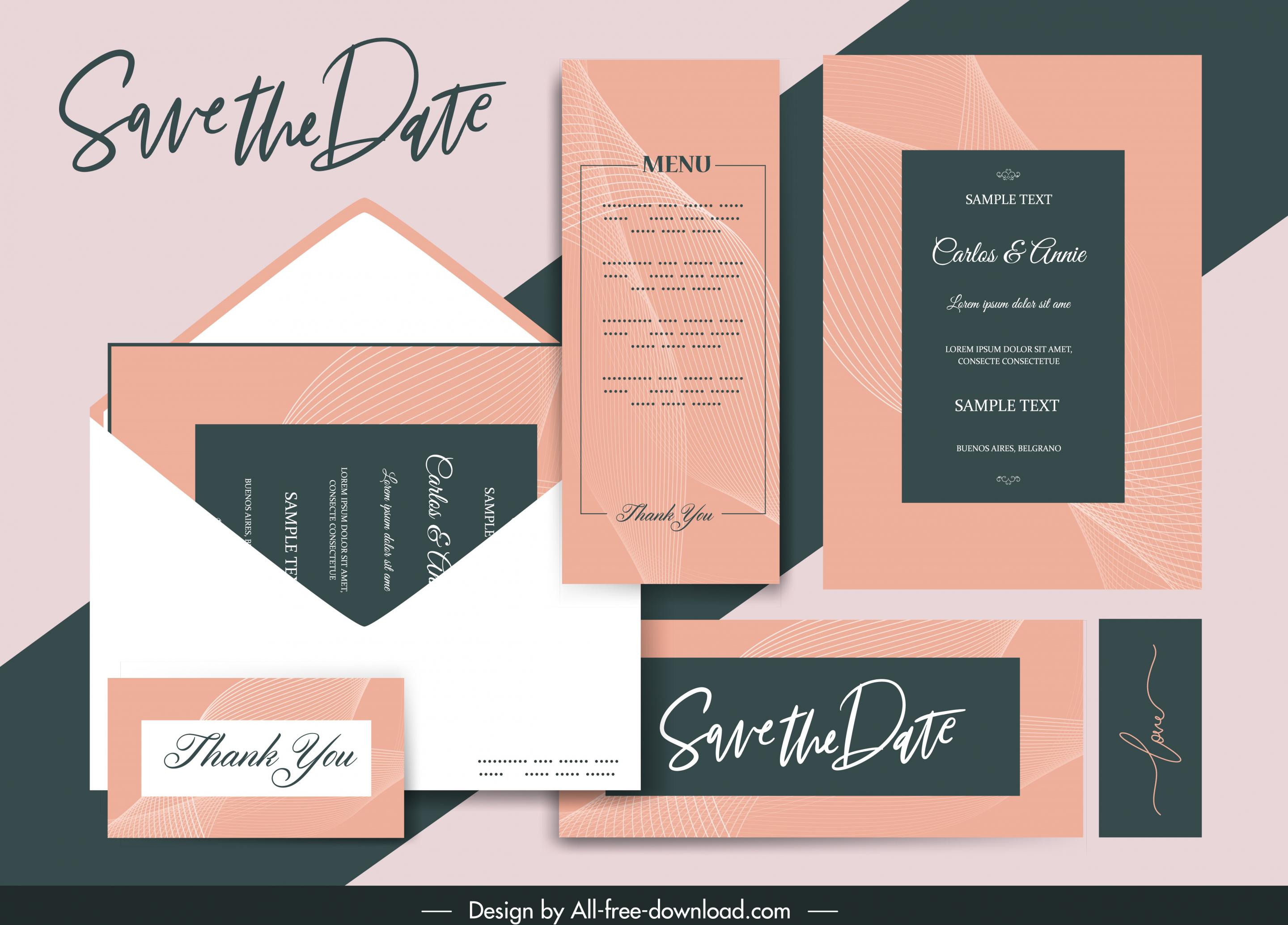 wedding card template elegant classical curves lines decor