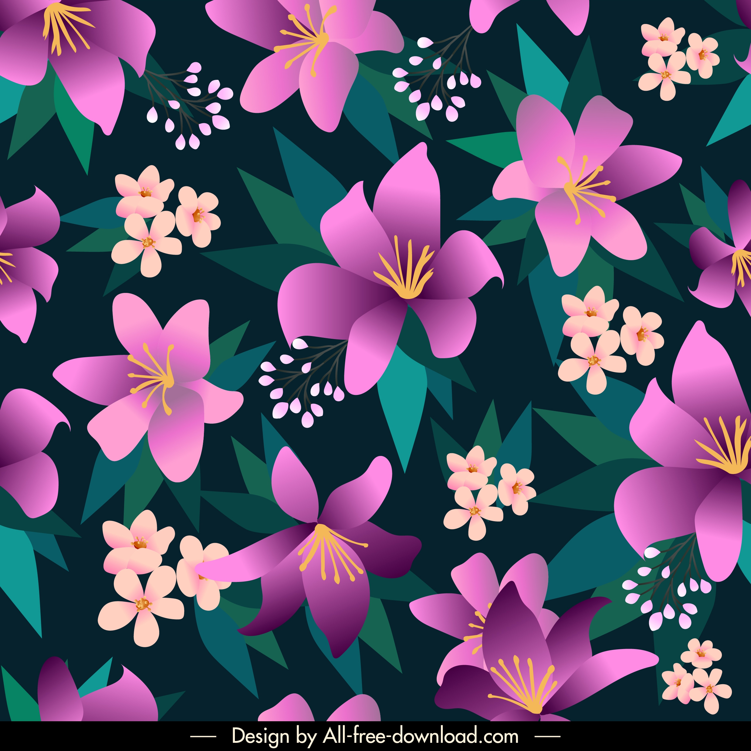 natural flowers pattern template dark classic petals decor