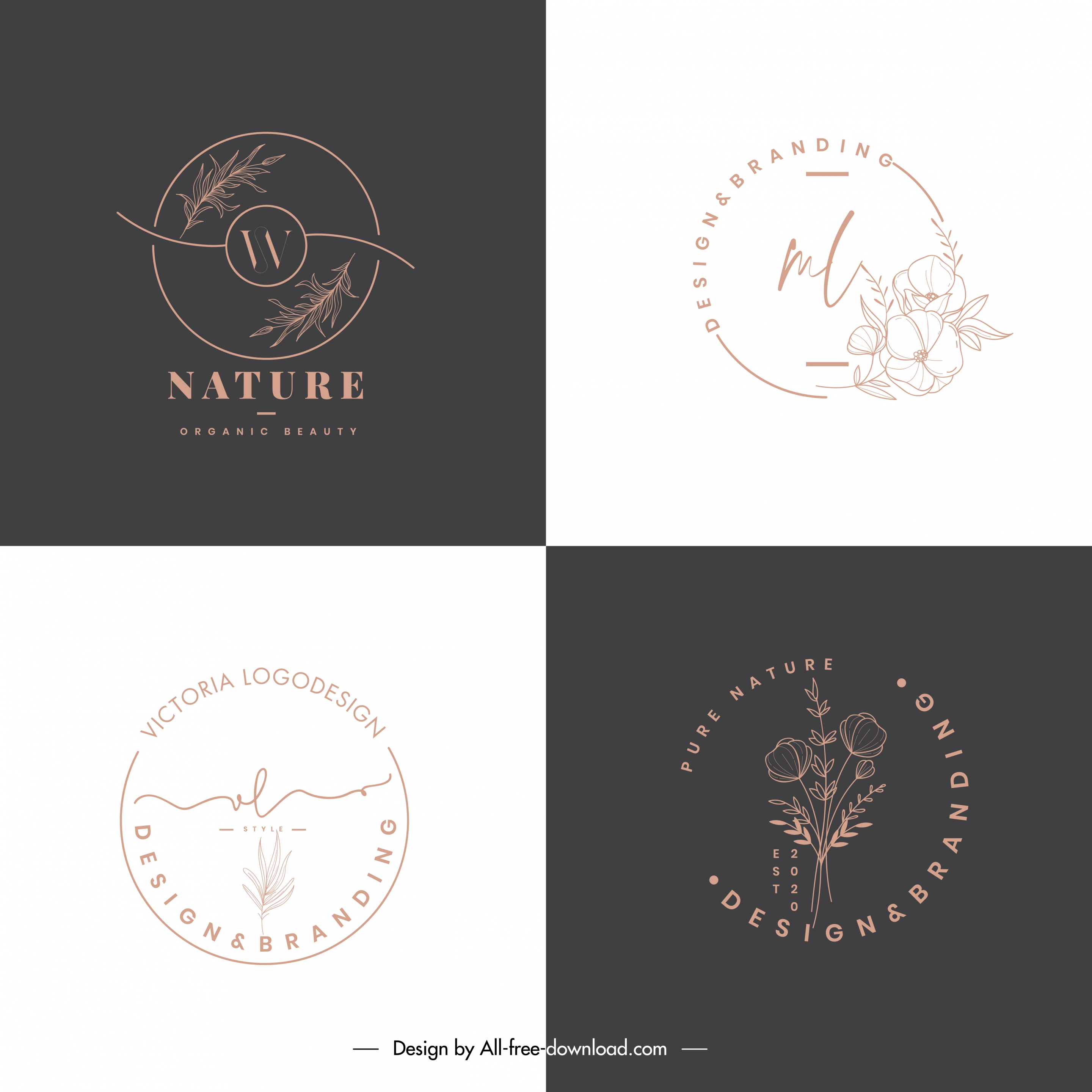 nature logo templates flat handdrawn sketch