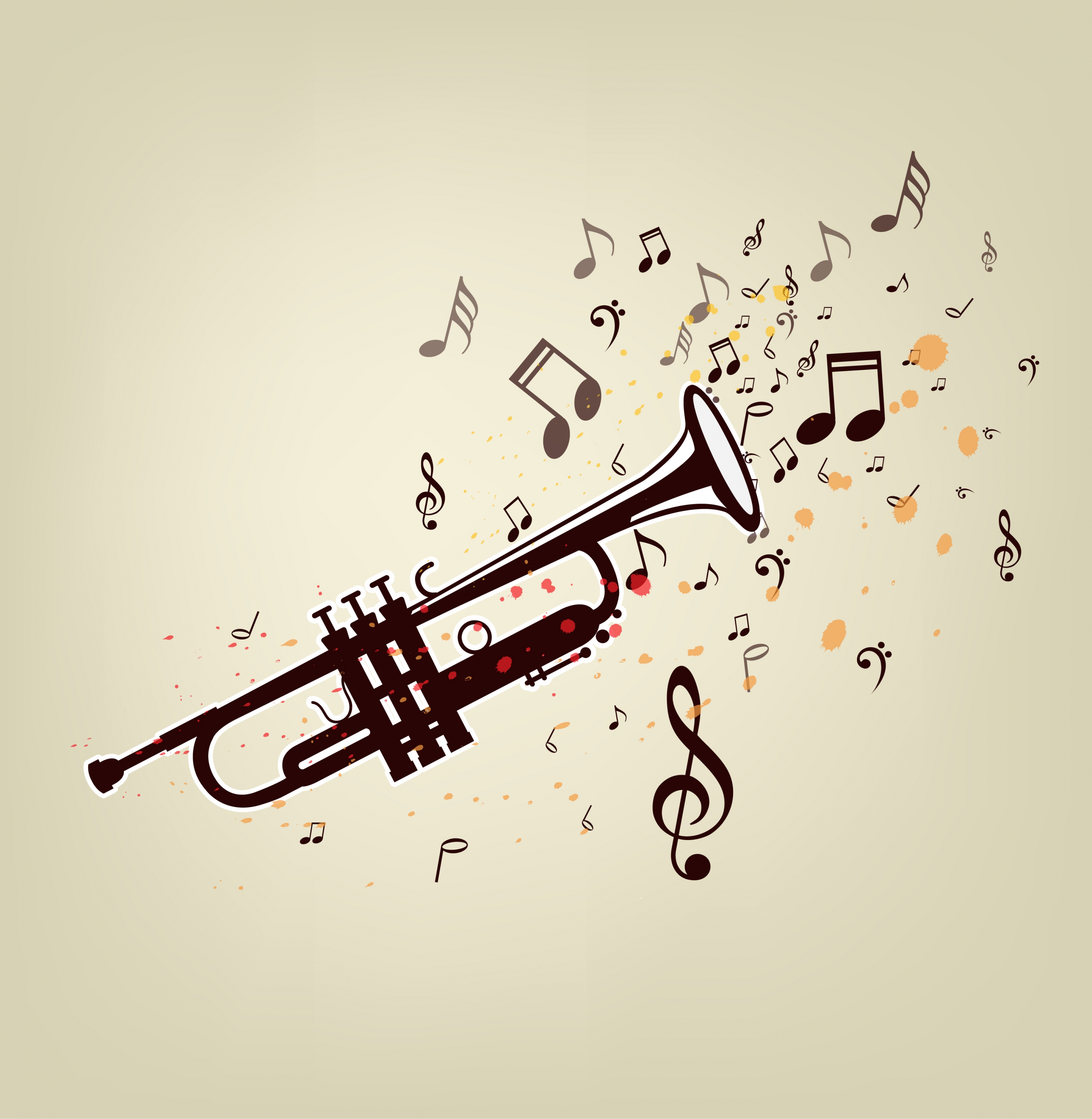 music background trumpet notes icons decor