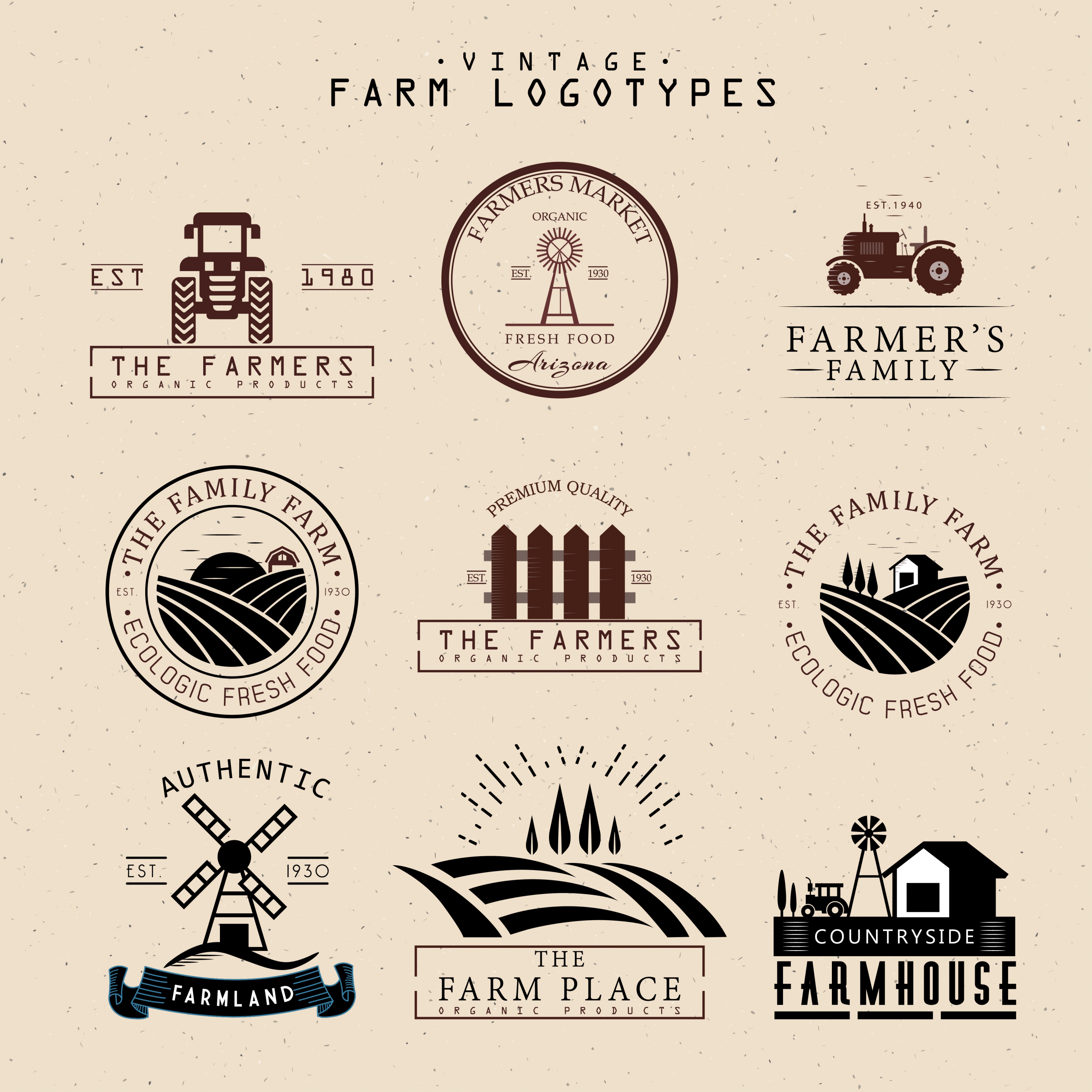 farm logotypes isolation classical flat design various shapes