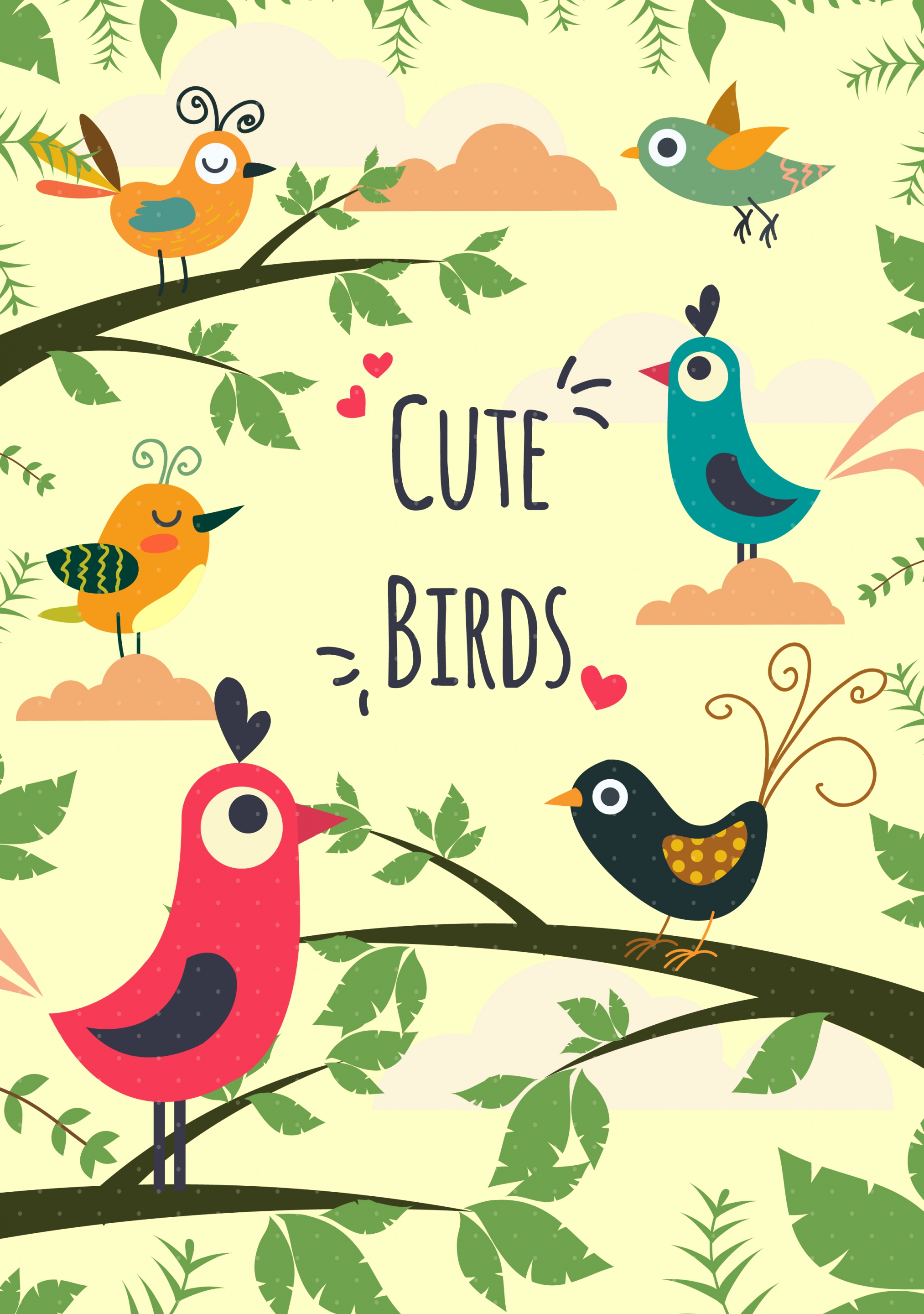 natural birds background colored cartoon decor