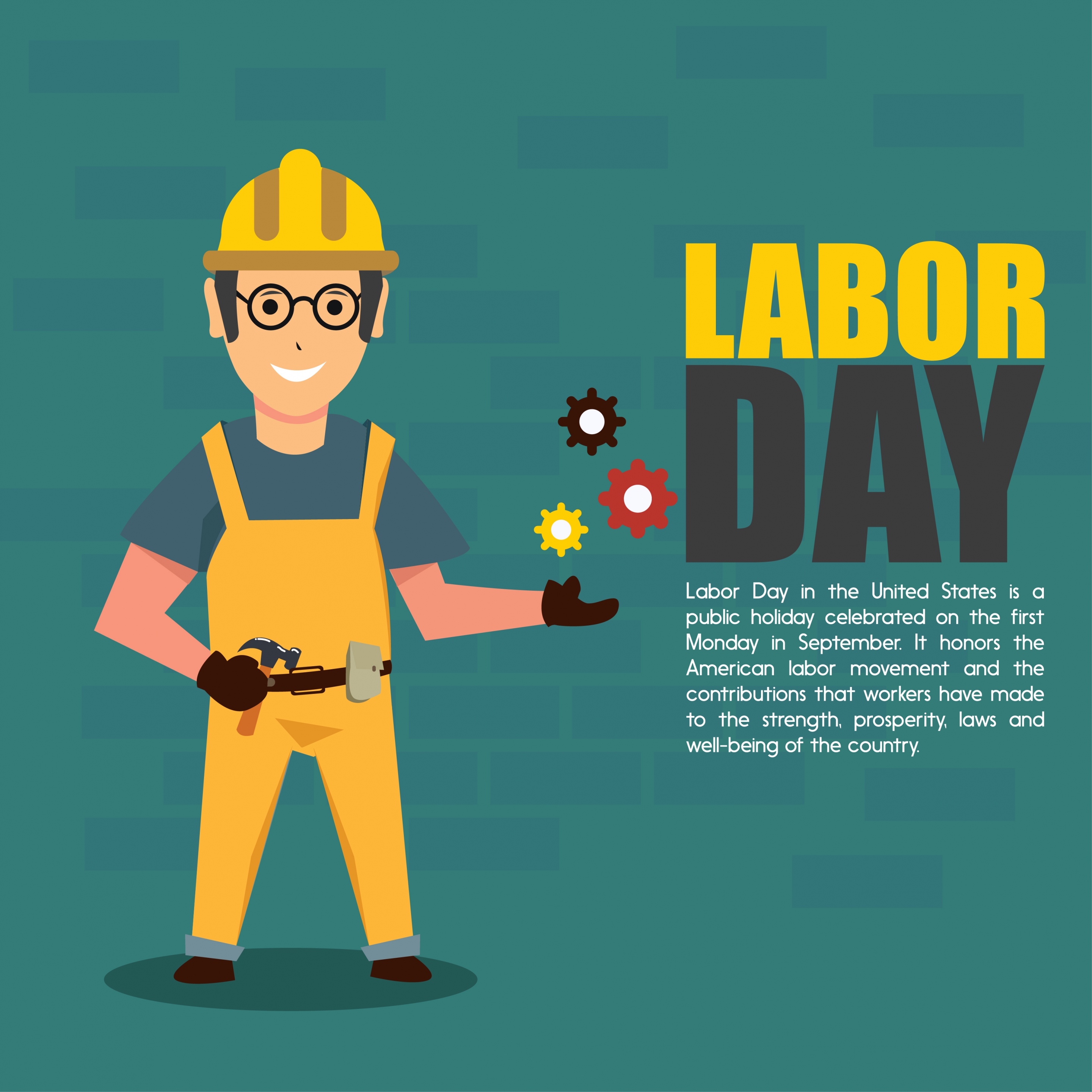 labor day banner worker wearing helmet icon