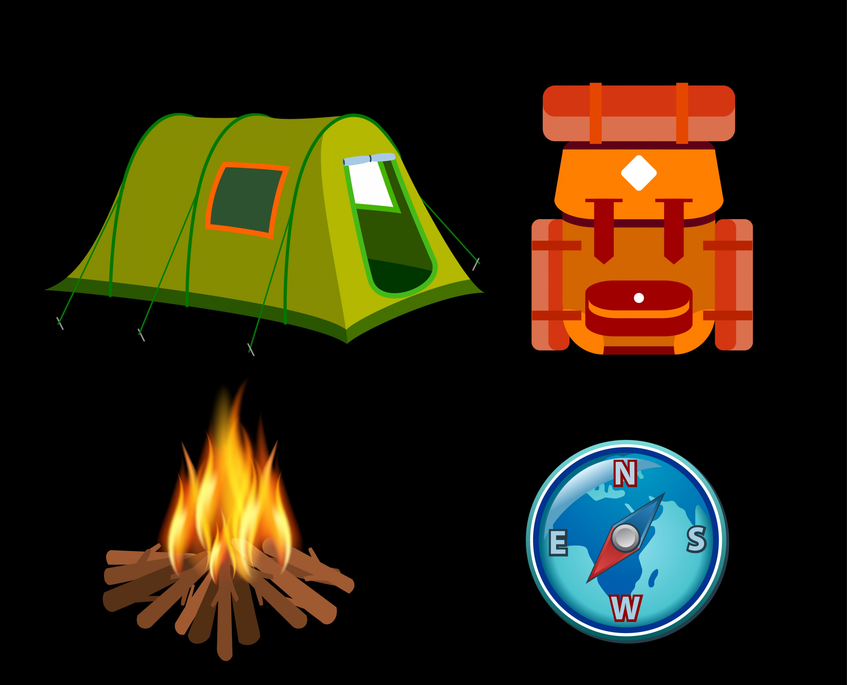 camping tool icons isolation colored 3d symbols