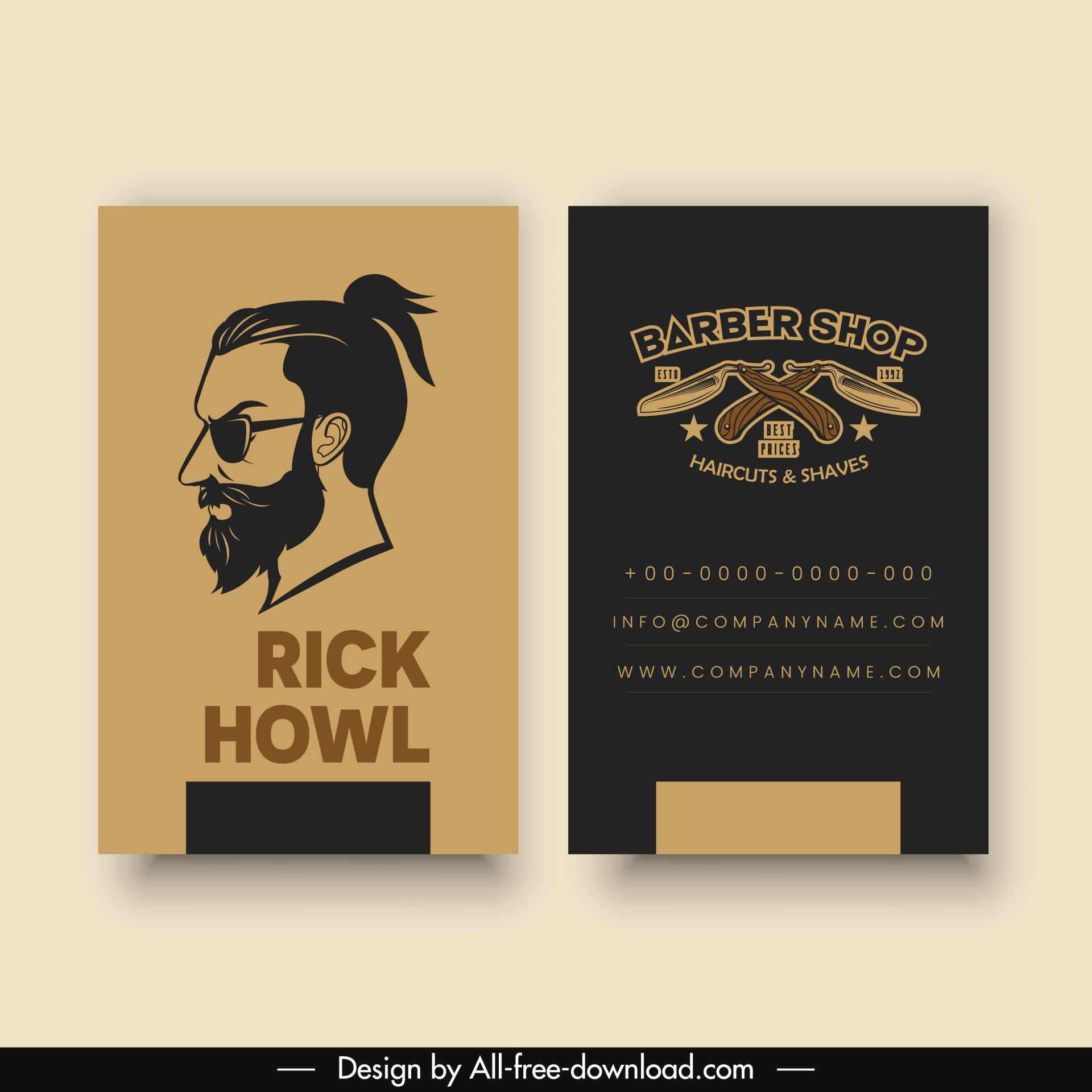 barber shop business card templates dark handdrawn symbols