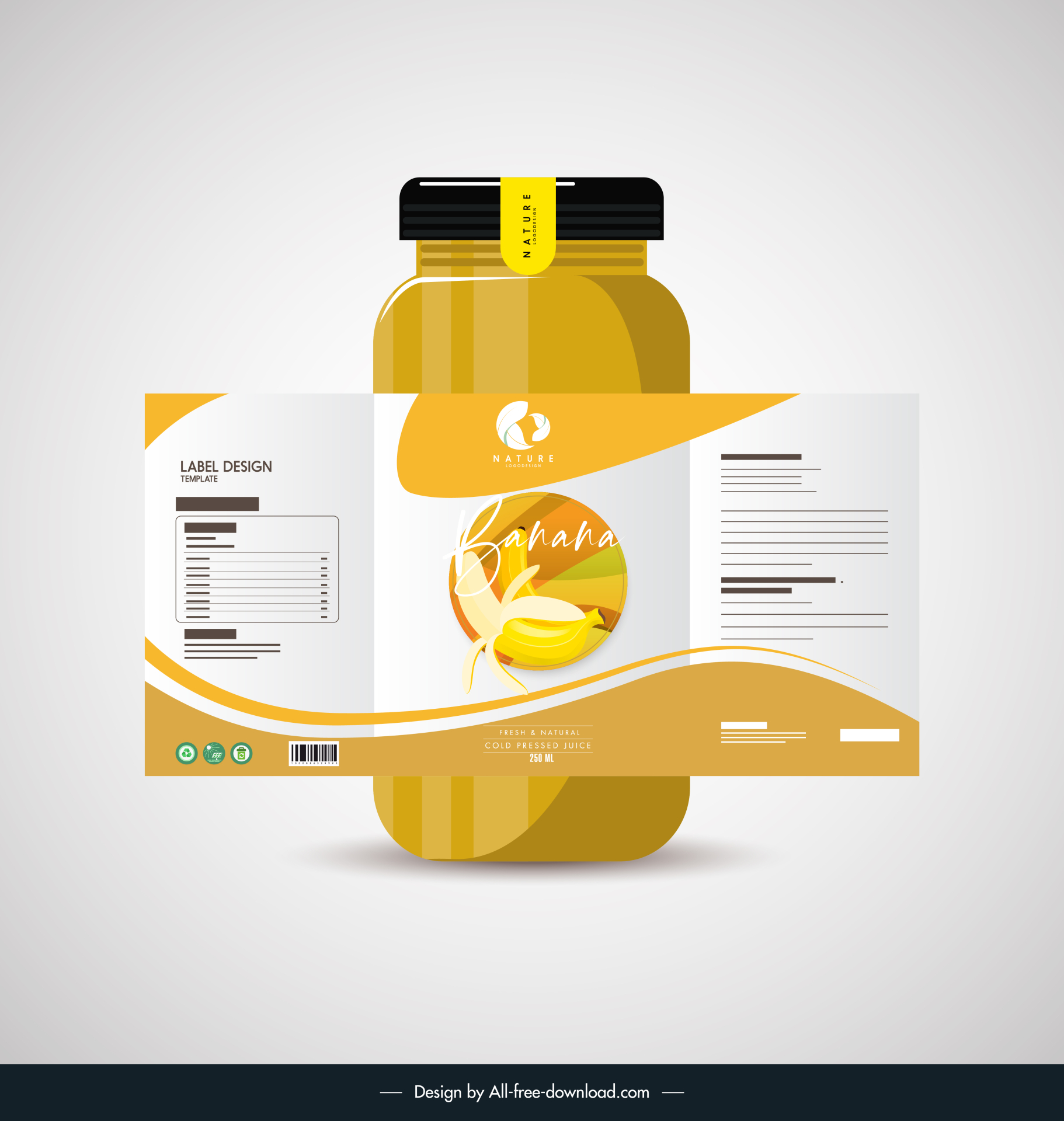 bottle label package template banana sketch modern elegant design 