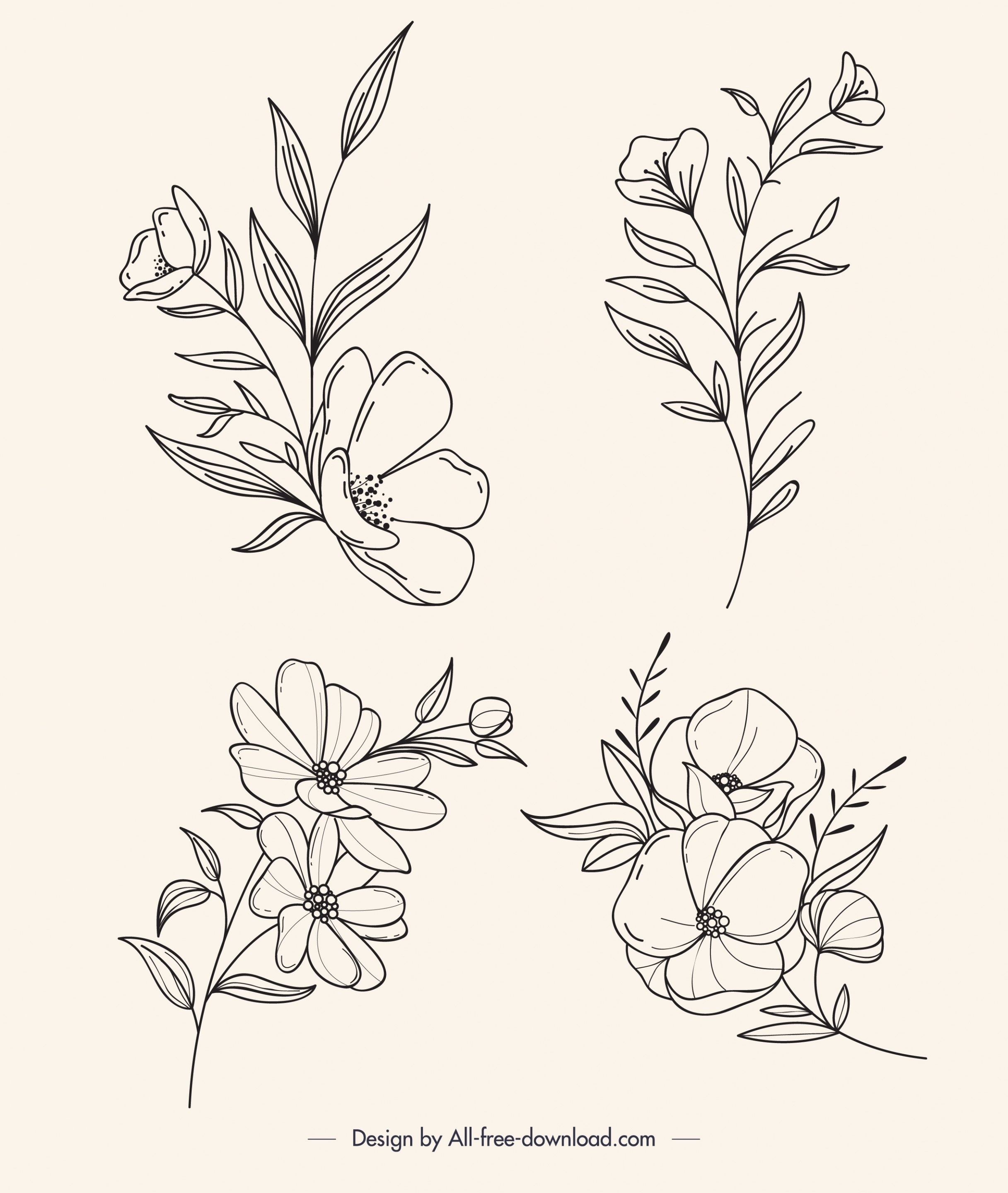 botany icons black white handdrawn outline