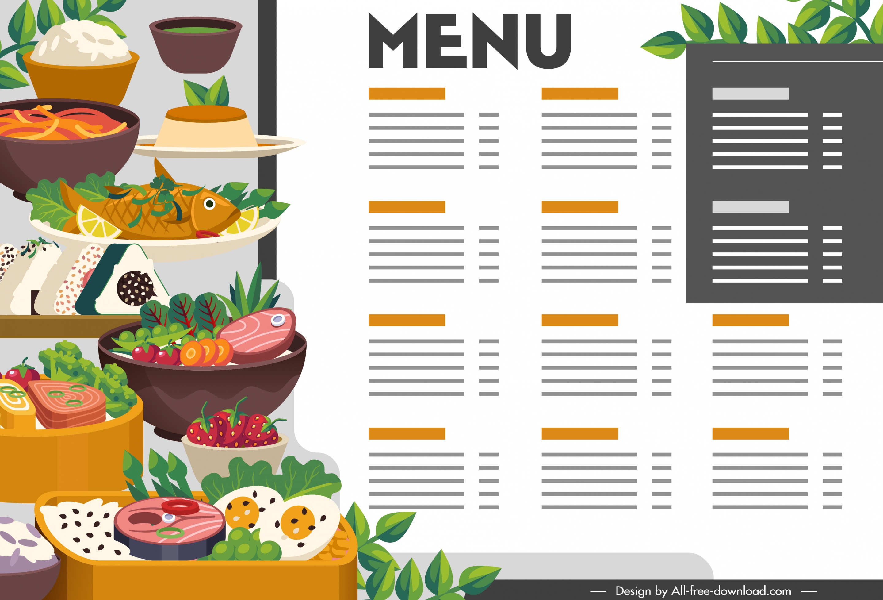 oriental menu template colorful bright decor cuisines sketch