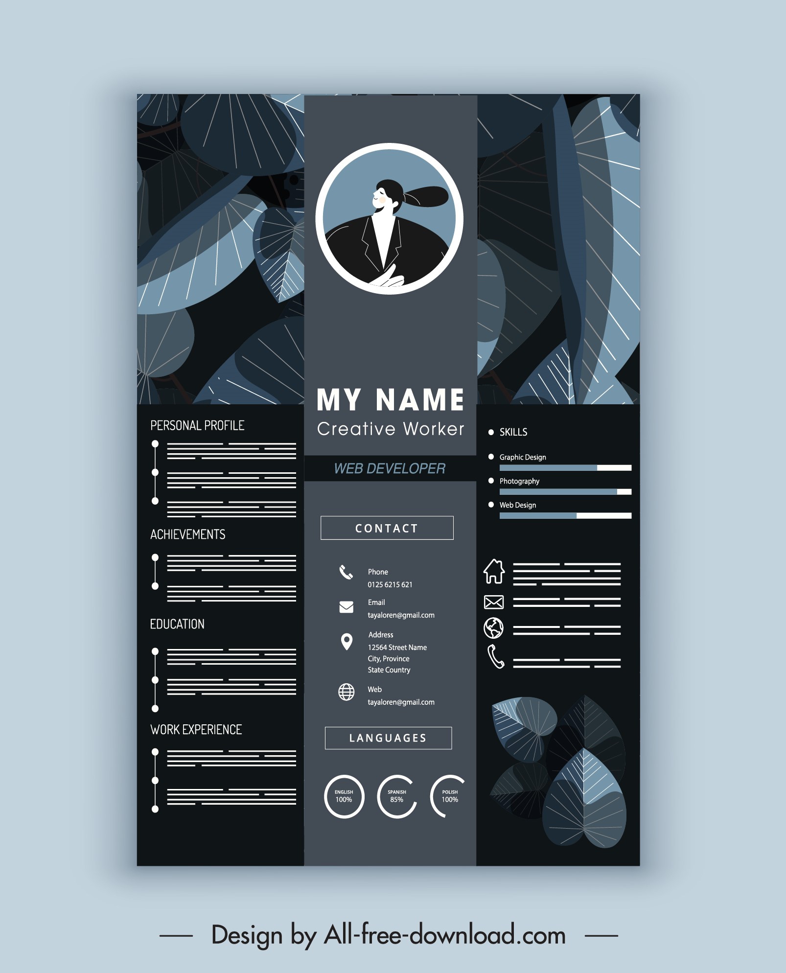 cv template elegant dark leaves decor