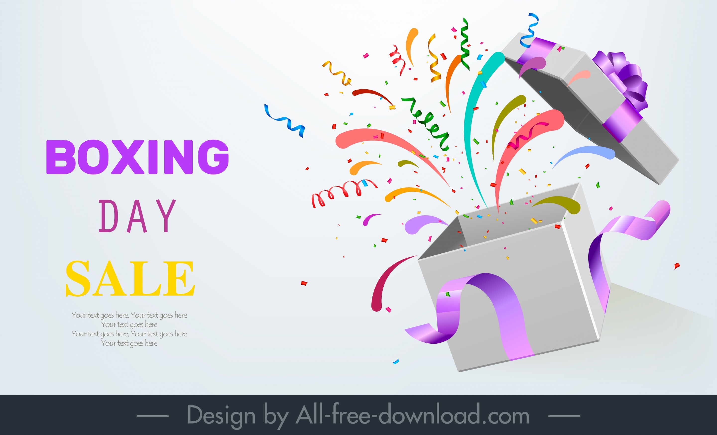 boxing day banner bursting gift box confetti decor