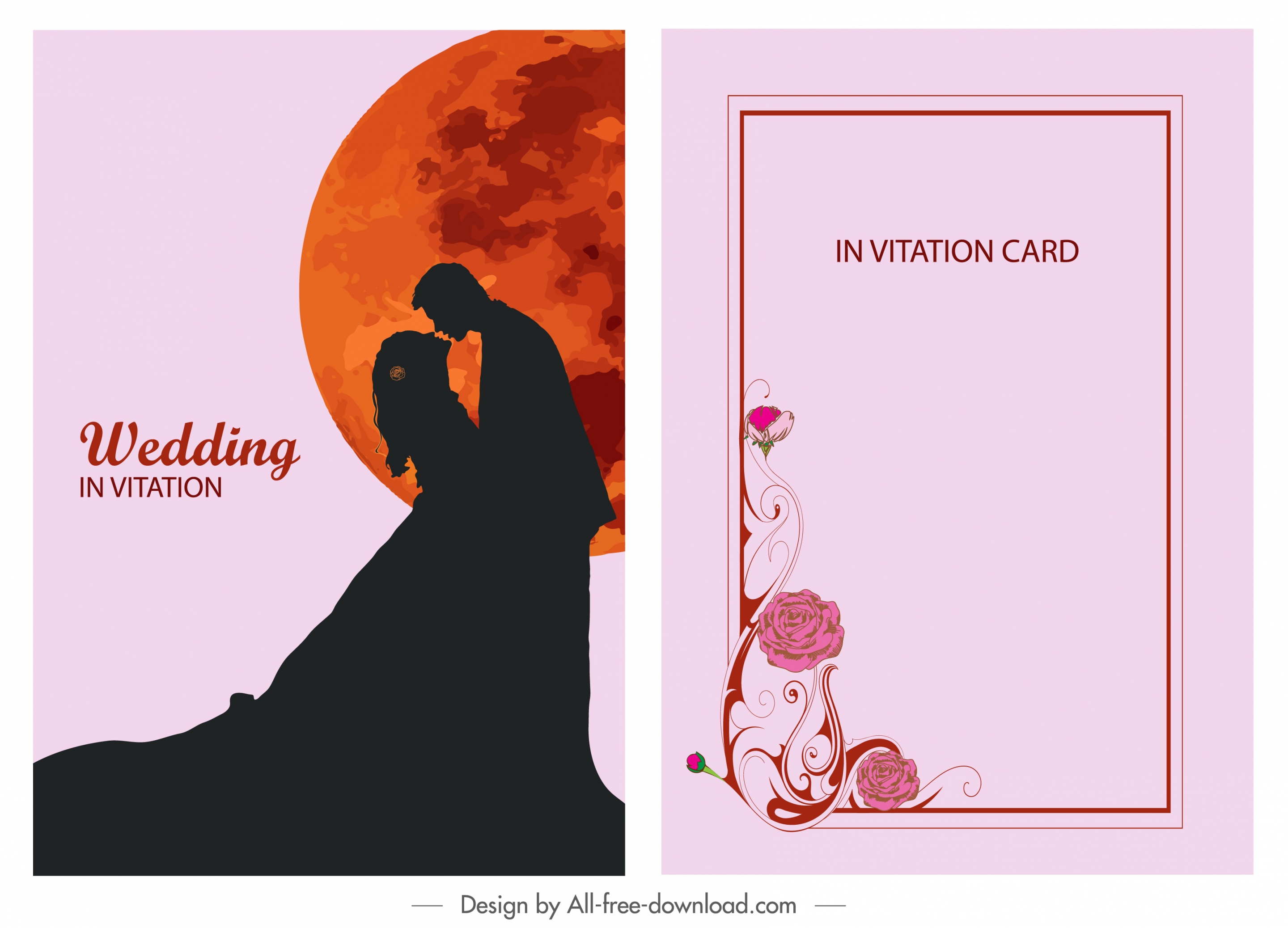 wedding card template couple silhouette moon decor