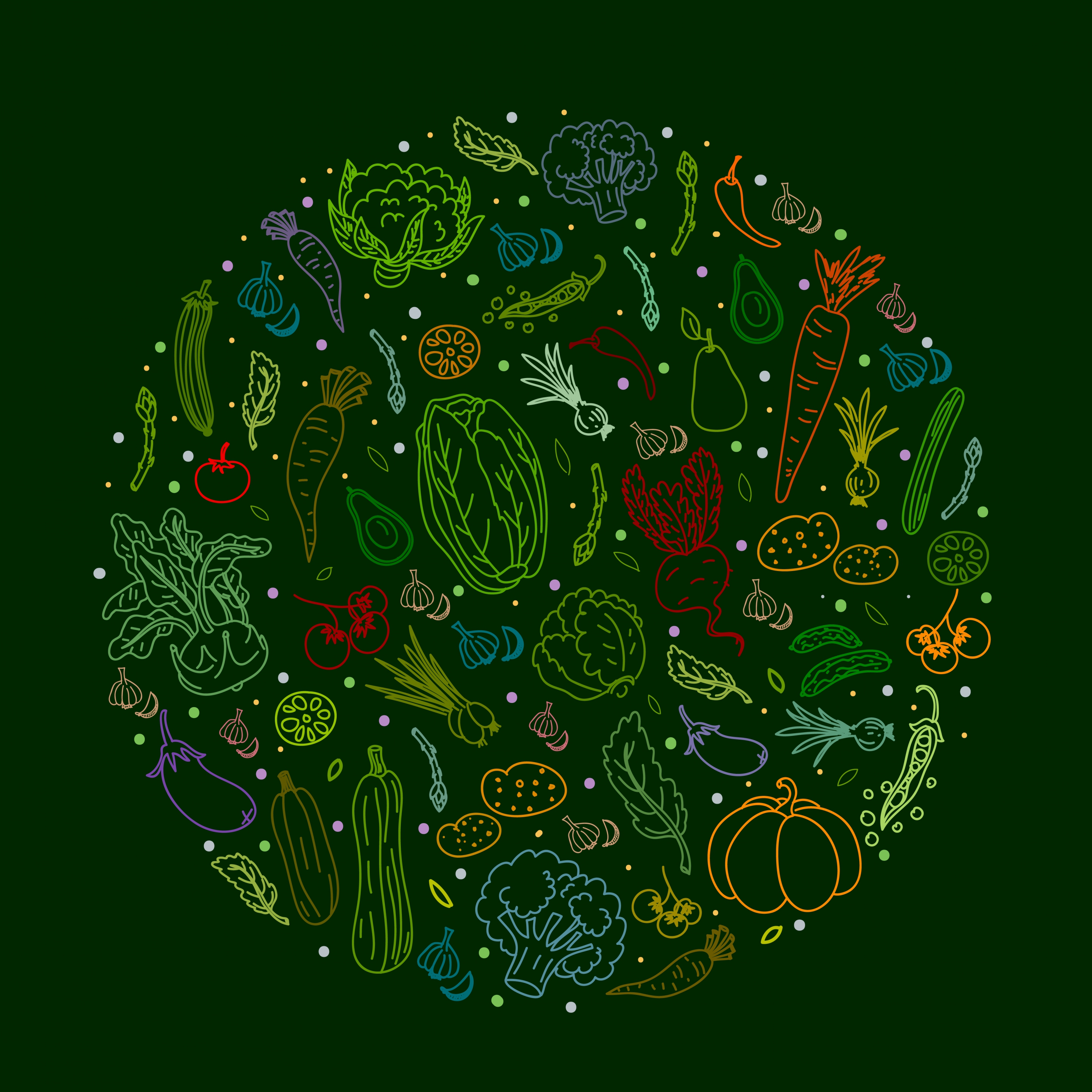 vegetables background colorful handdrawn sketch circle layout