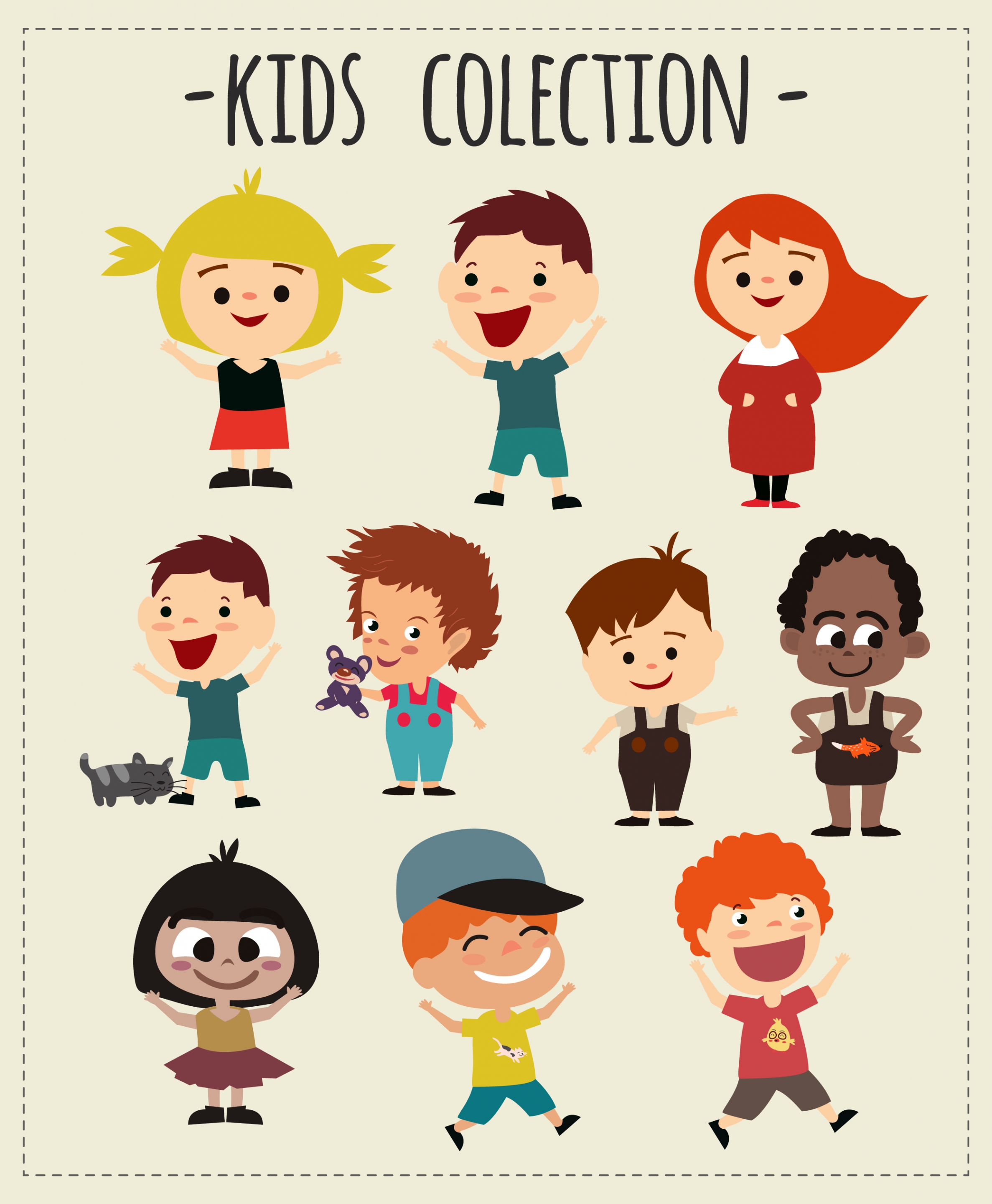 kids icons collection colored cartoon design