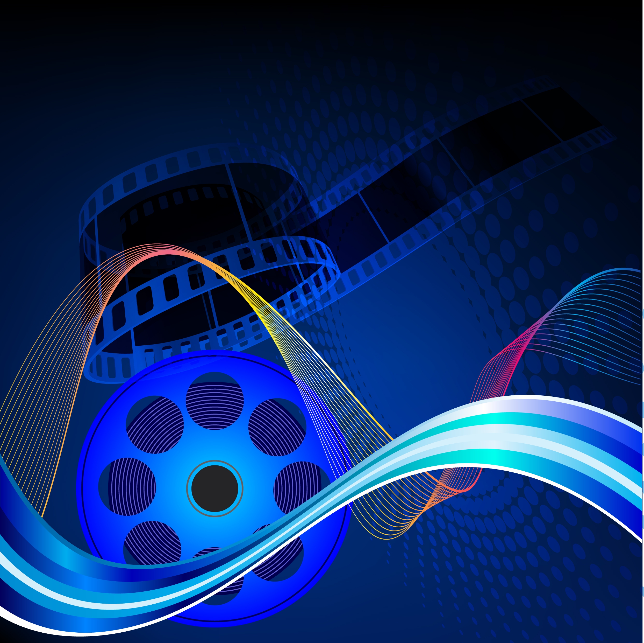 movie background dark blue design colorful curves ornament