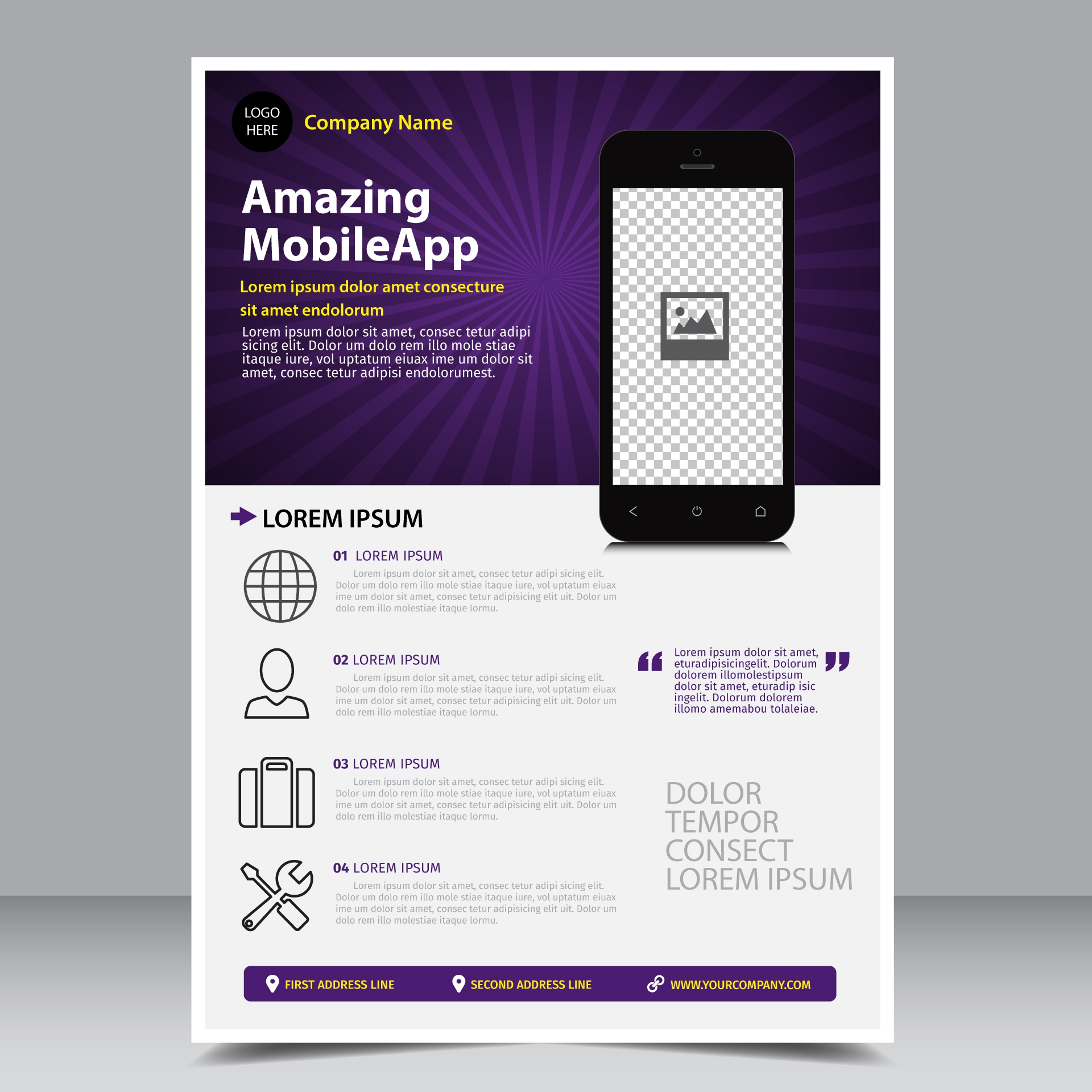 business brochure violet ray background mobile app icon