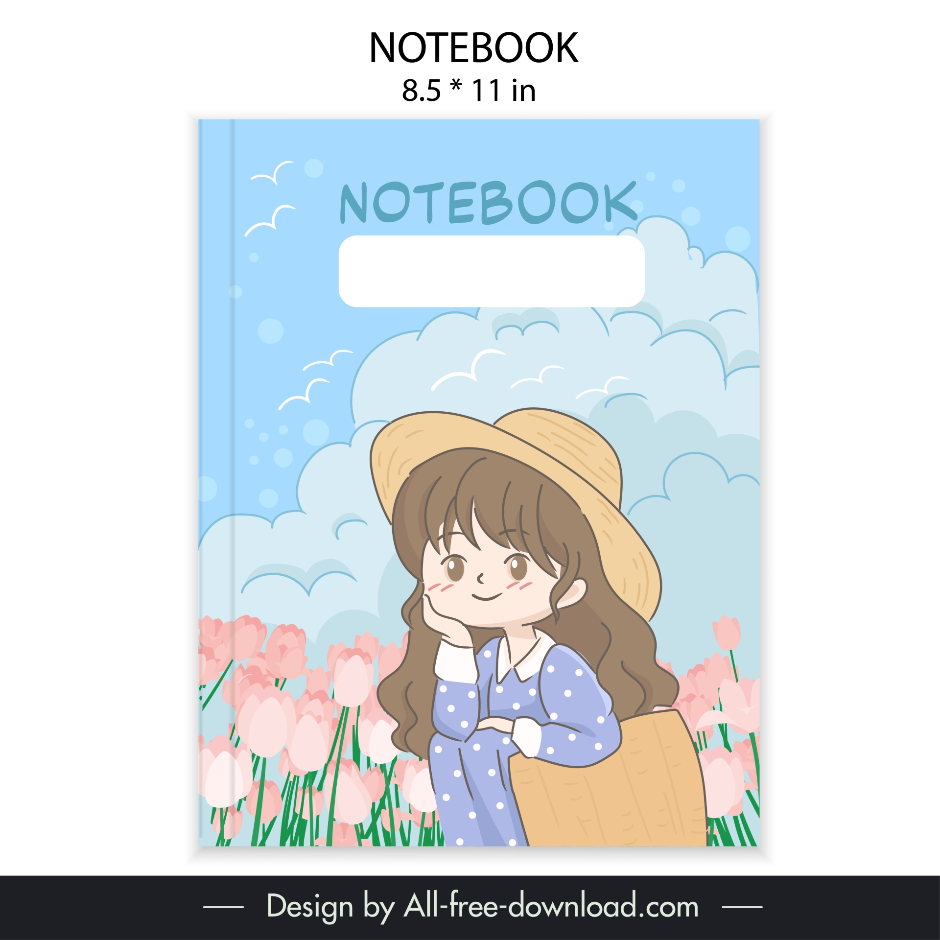 notebook cover template cute handdrawn cartoon girl