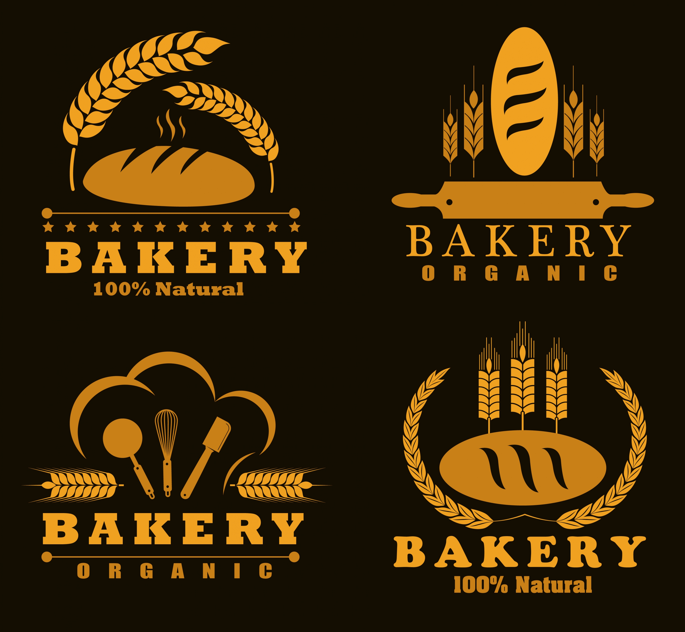 bakery logotypes bread barley icons dark yellow design