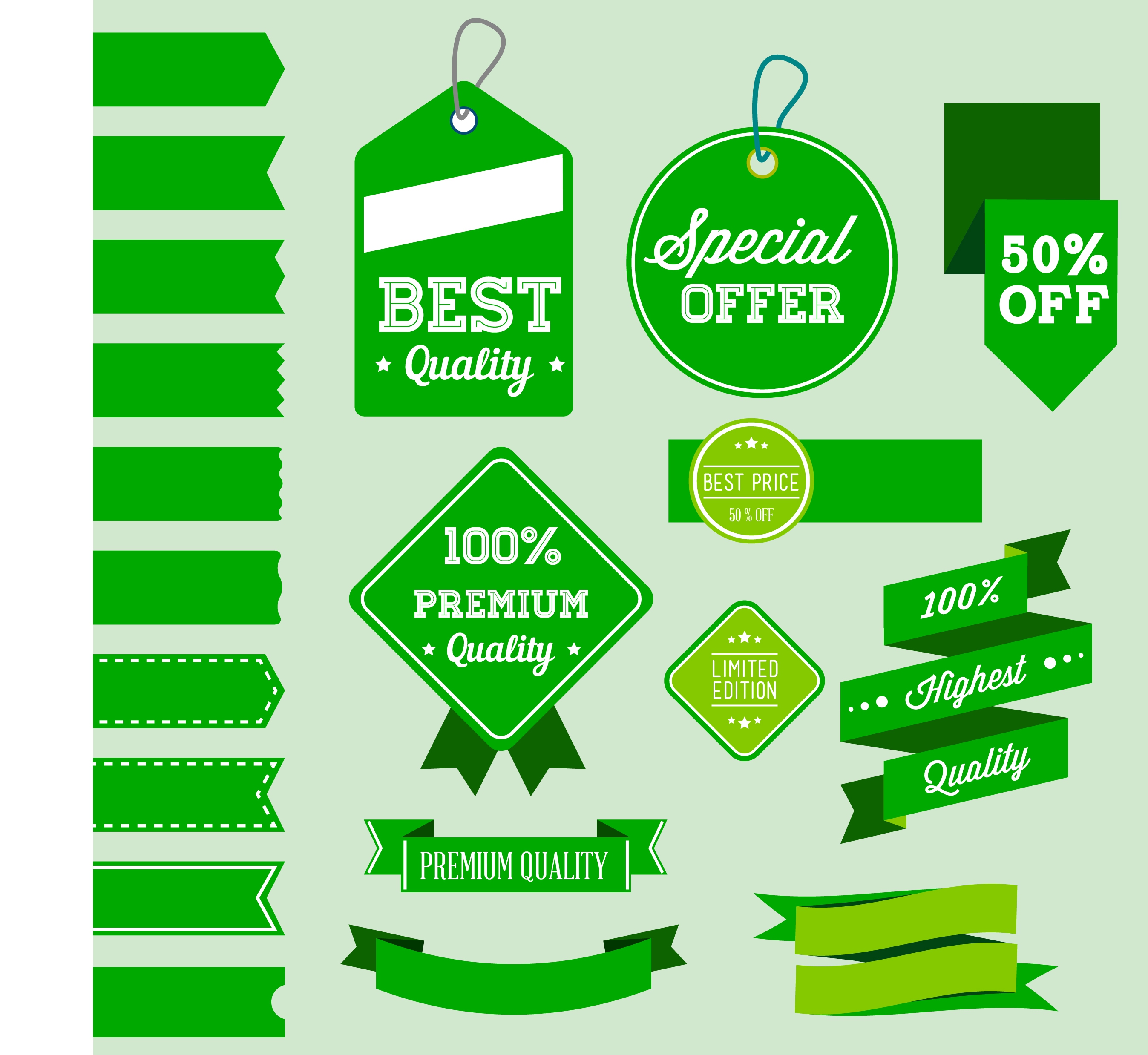 sales promotion tags collection various green shapes isolation