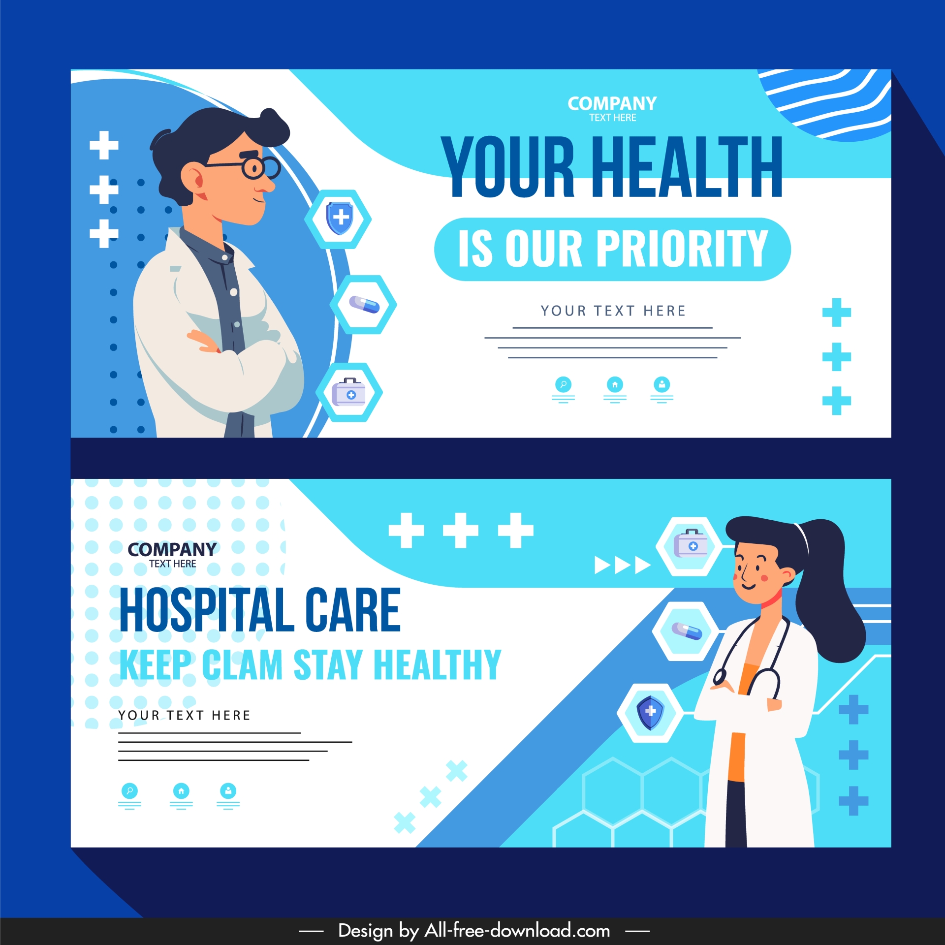 hospital banner template cartoon doctor  