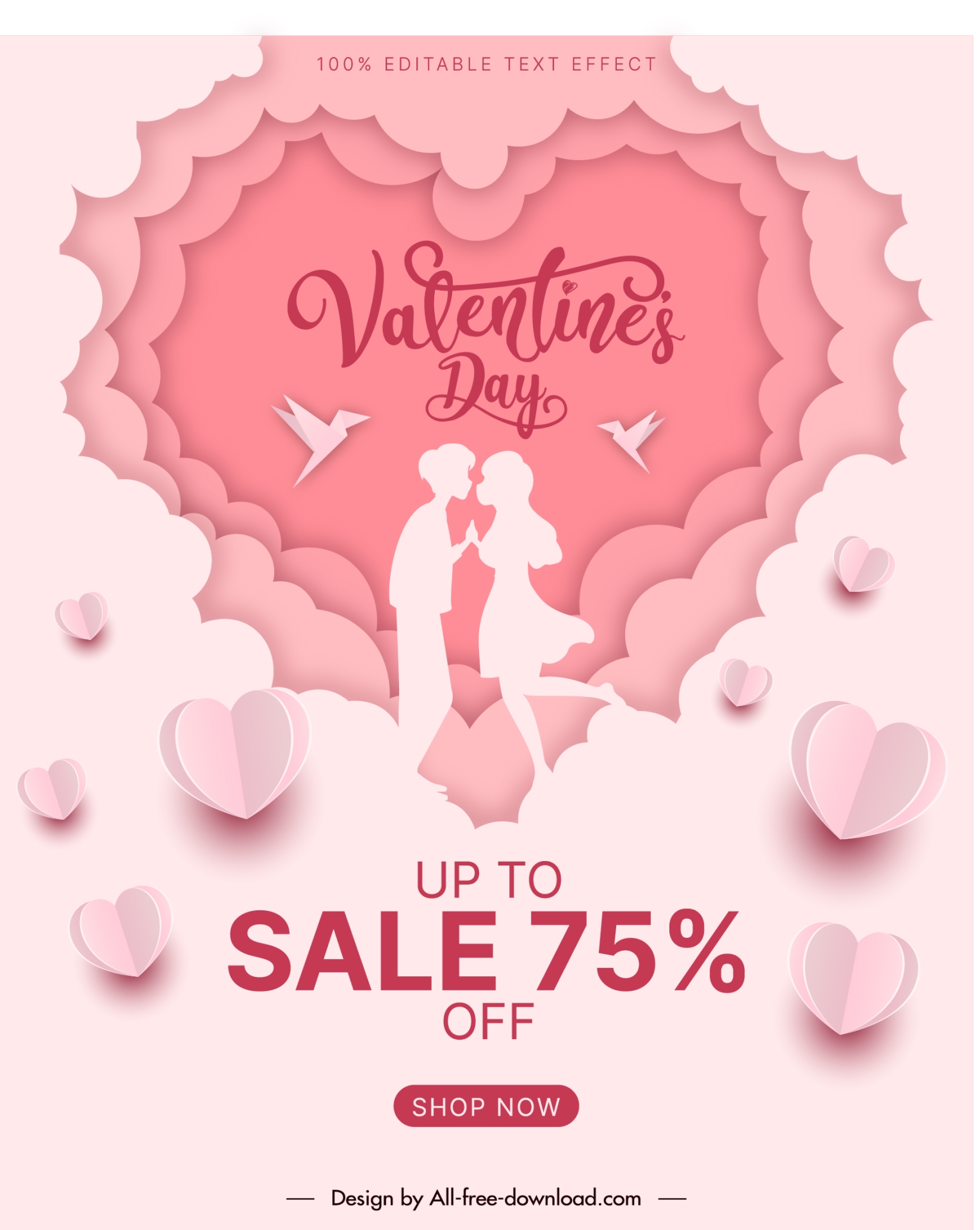 valentines day sale poster template 3d paper cut love couple 