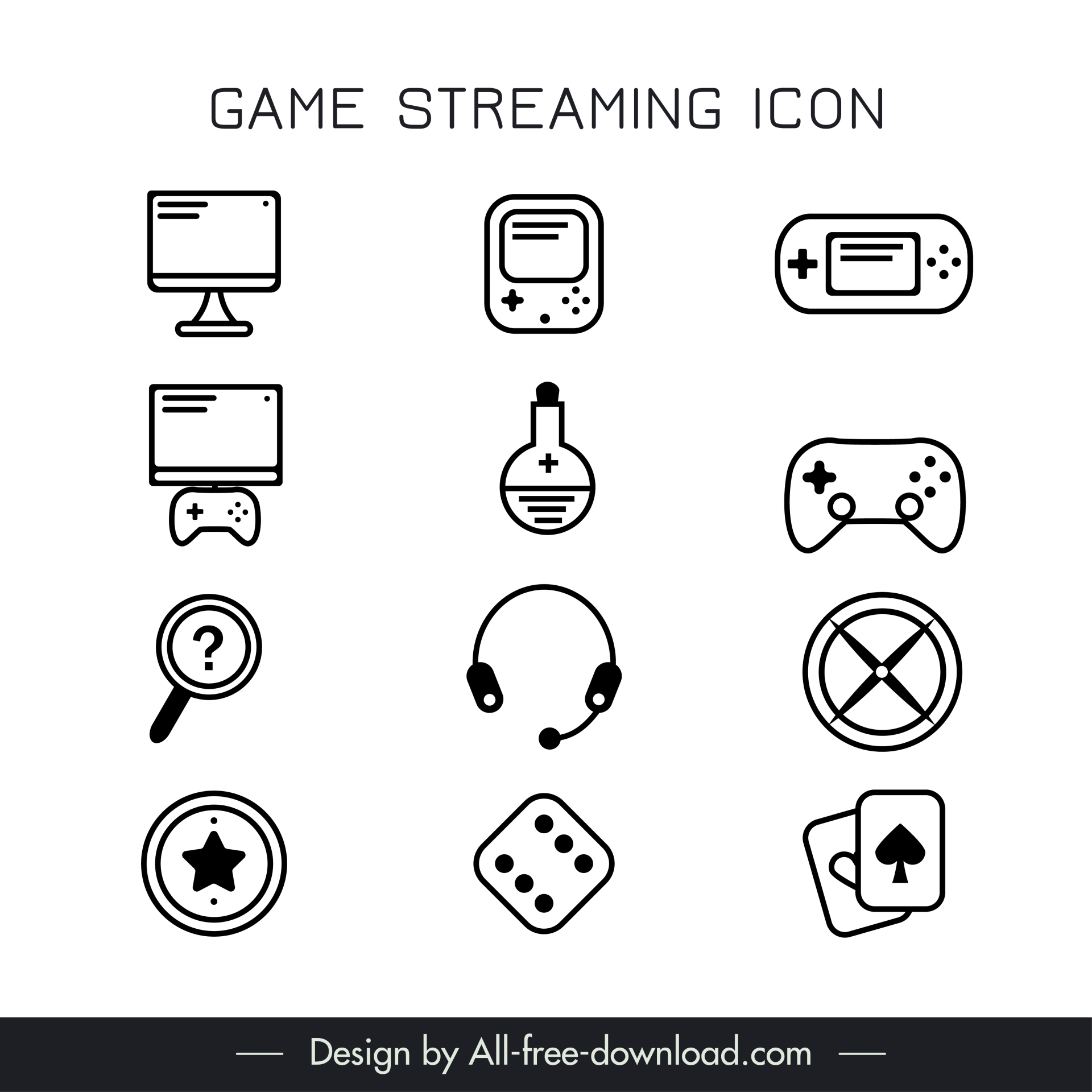 game streaming icons collection flat symbols 