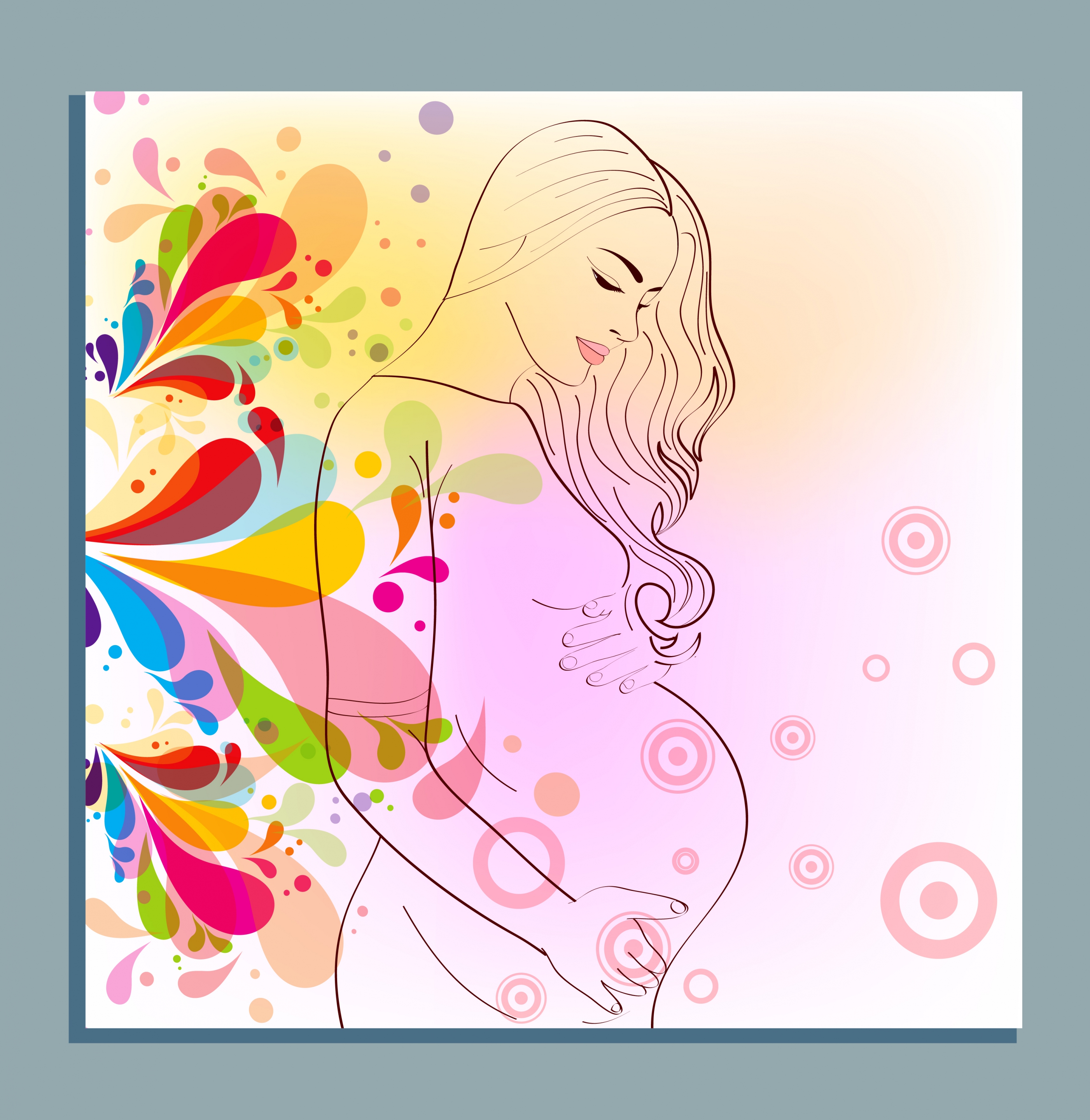 motherhood background multicolored flowers decoration pregnancy sketch