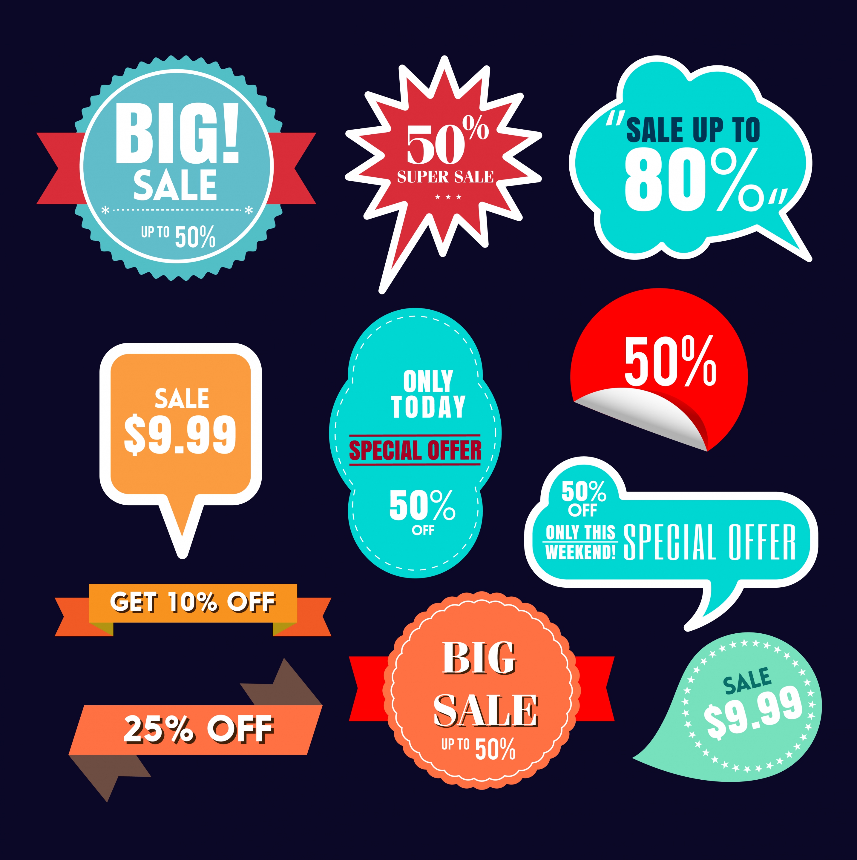 sale labels collection various shapes colorful design