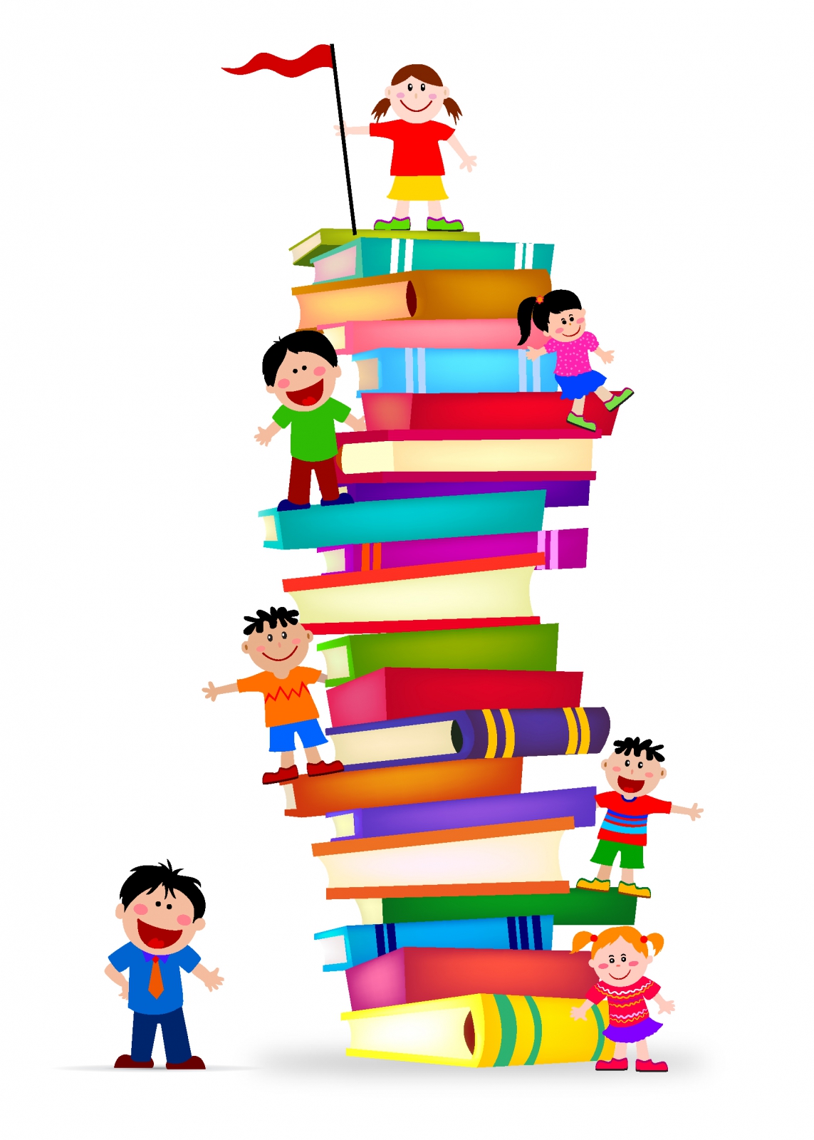 Kids Climb A Stack Of Books