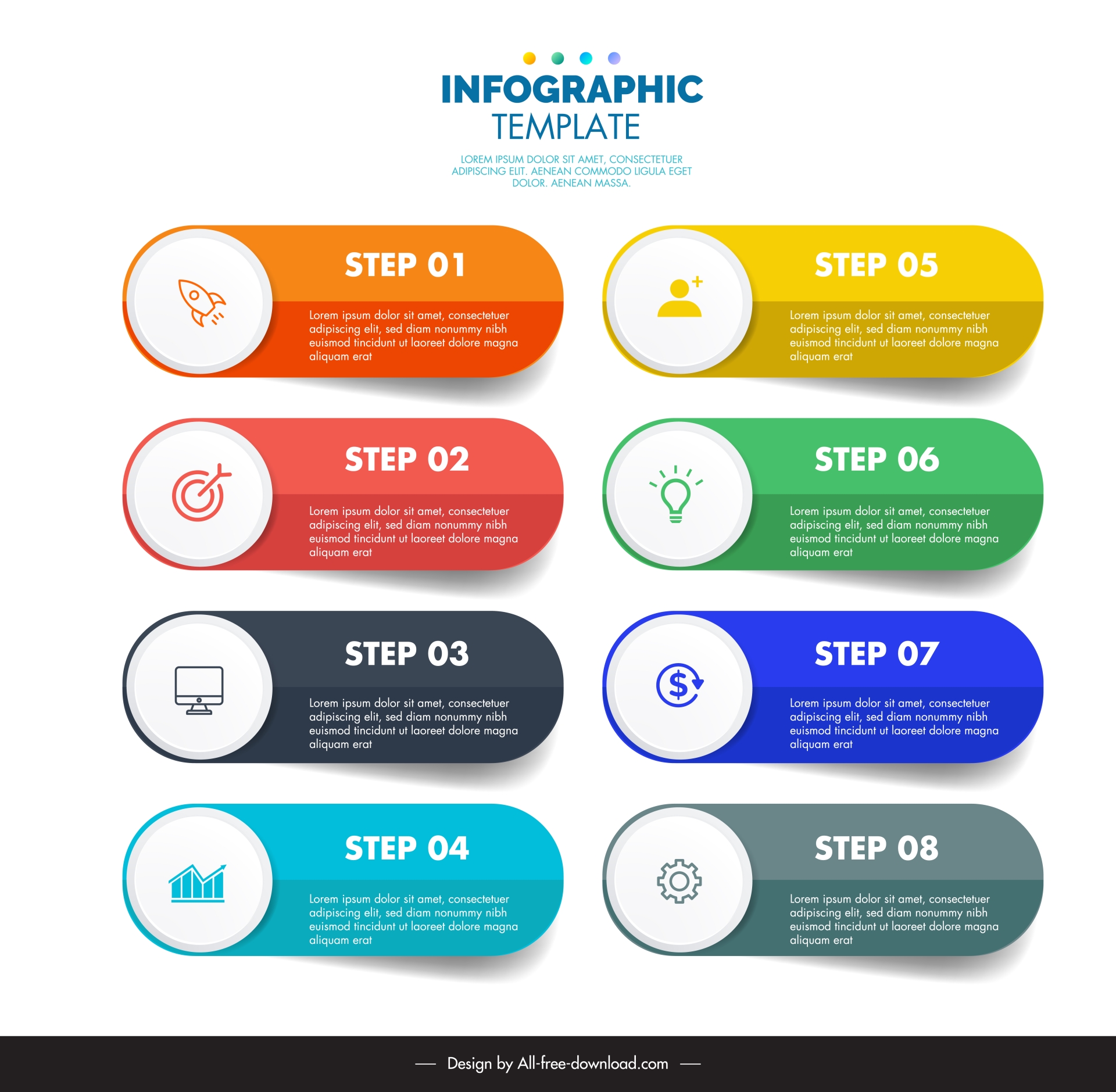 steps infographic design elements rounded horizontal tabs