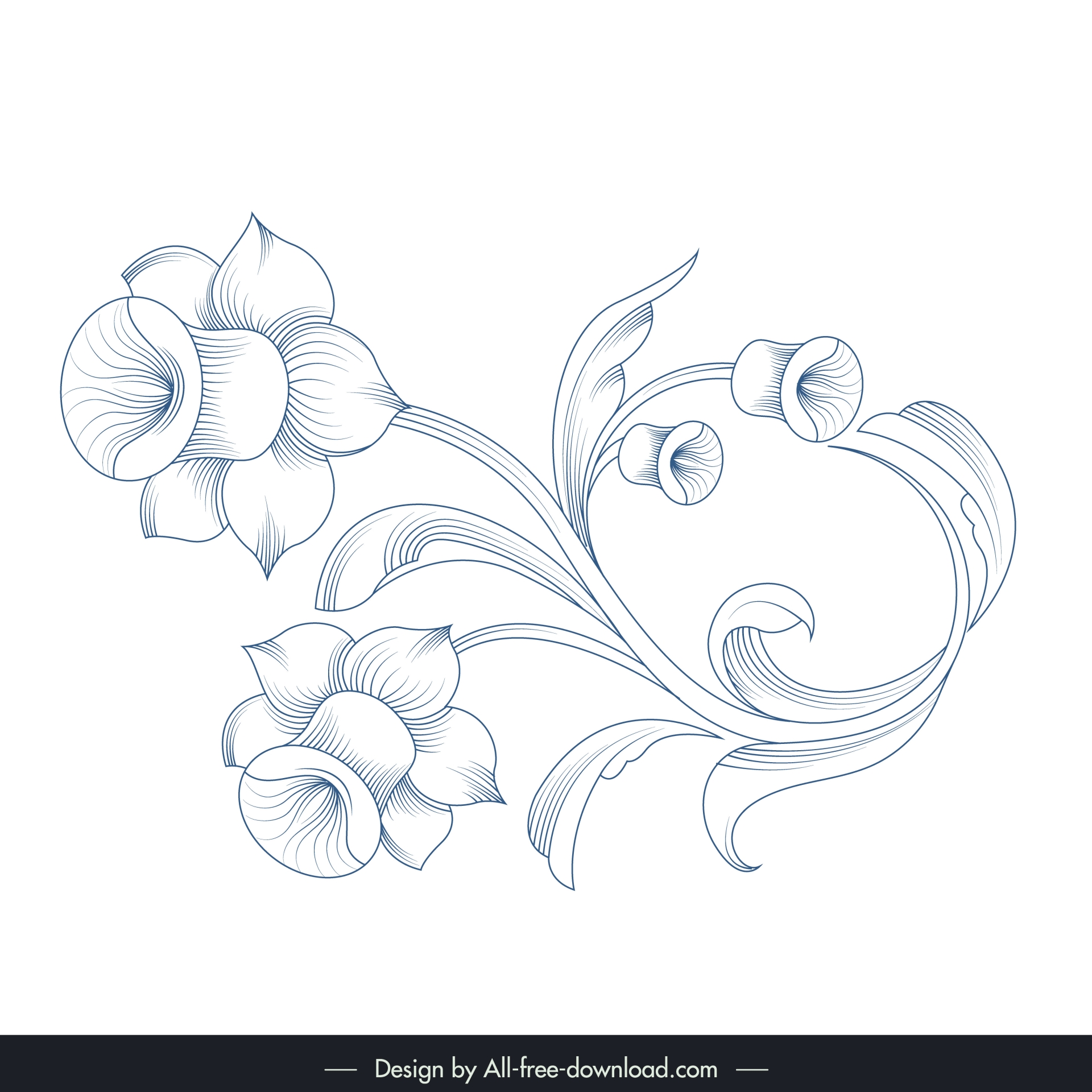 floral decoration design elements handdrawn baroque stylized lily of peru outline