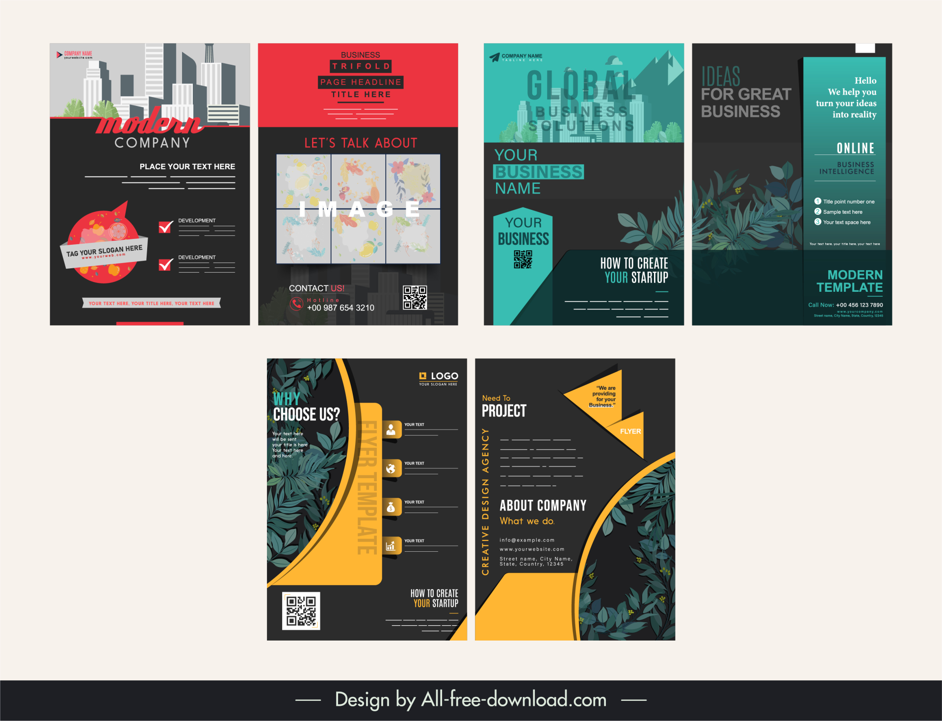 modern company flyer templates collection modern dark elegance 